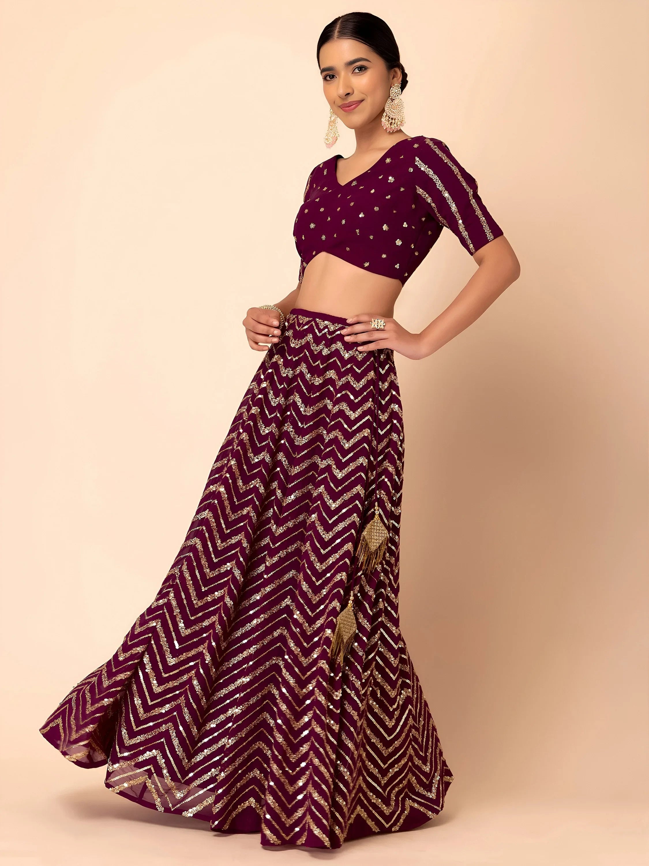 Maroon Lovely Zari Embroidered Georgette Reception Wear Lehenga Choli