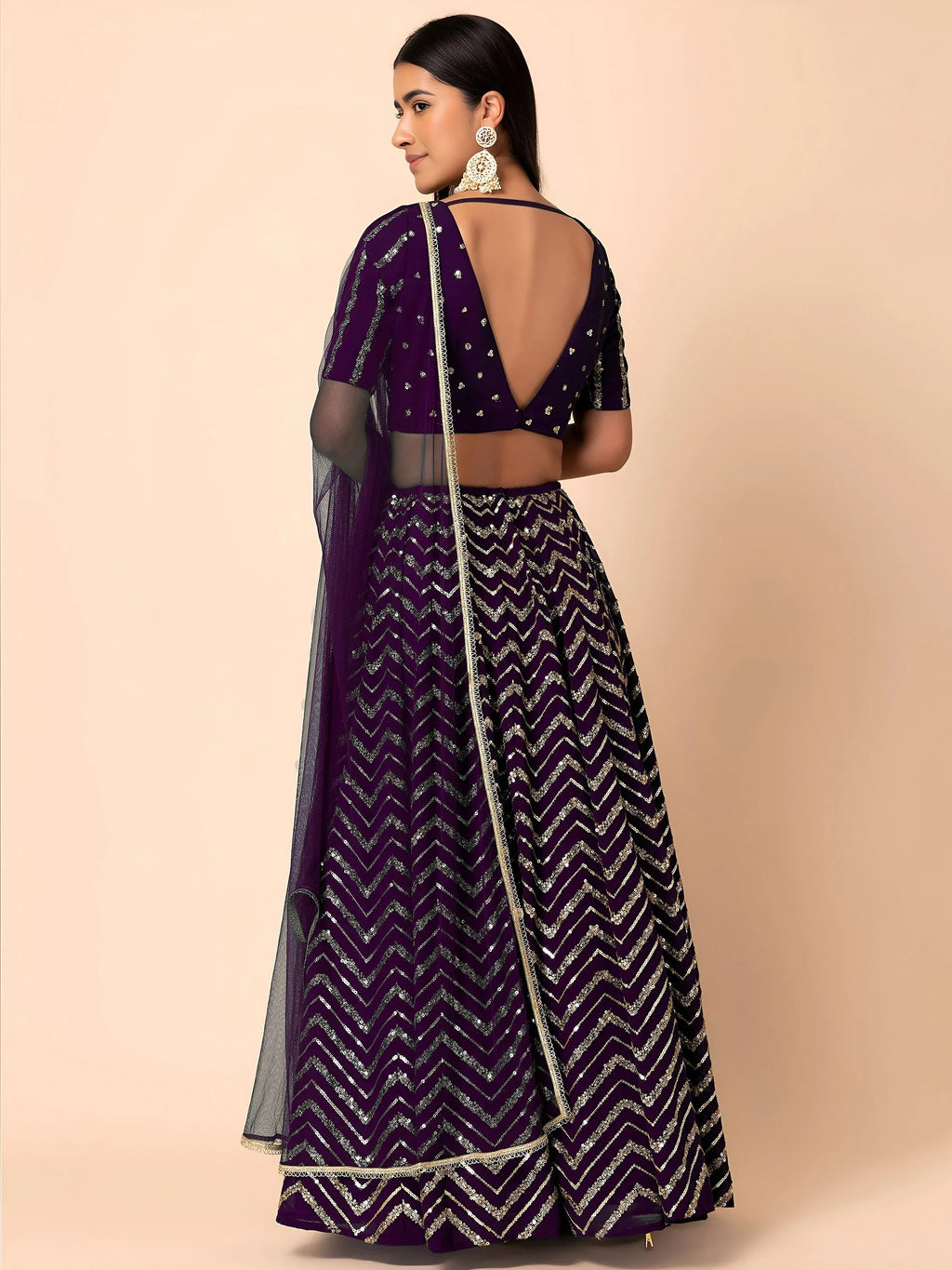 Purple Lovely Zari Embroidered Georgette Reception Wear Lehenga Choli
