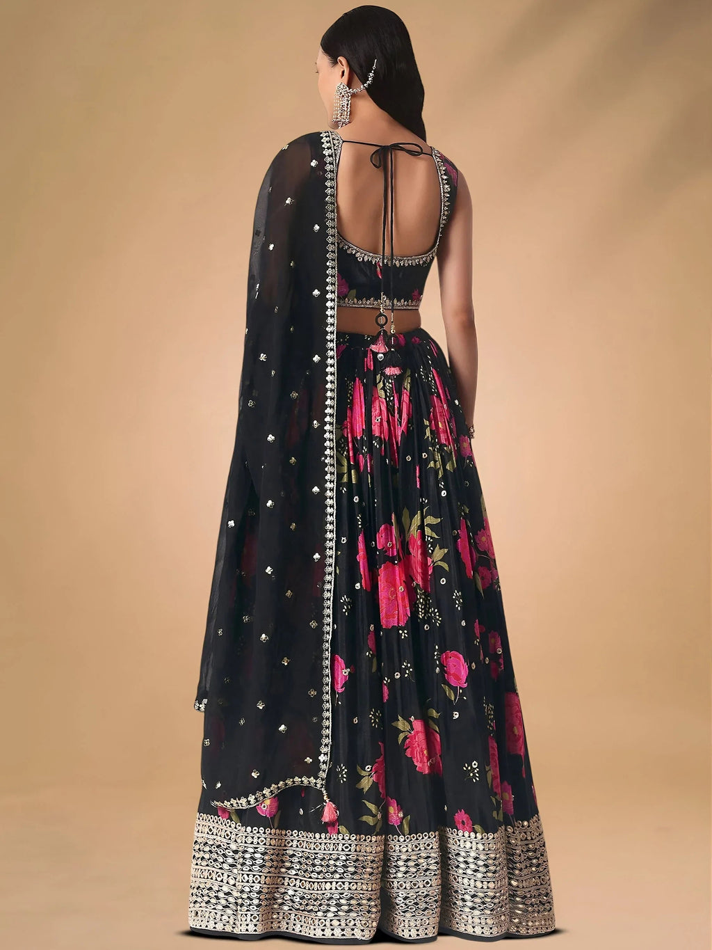 Black Pretty Chinon Floral Printed Lehenga Choli