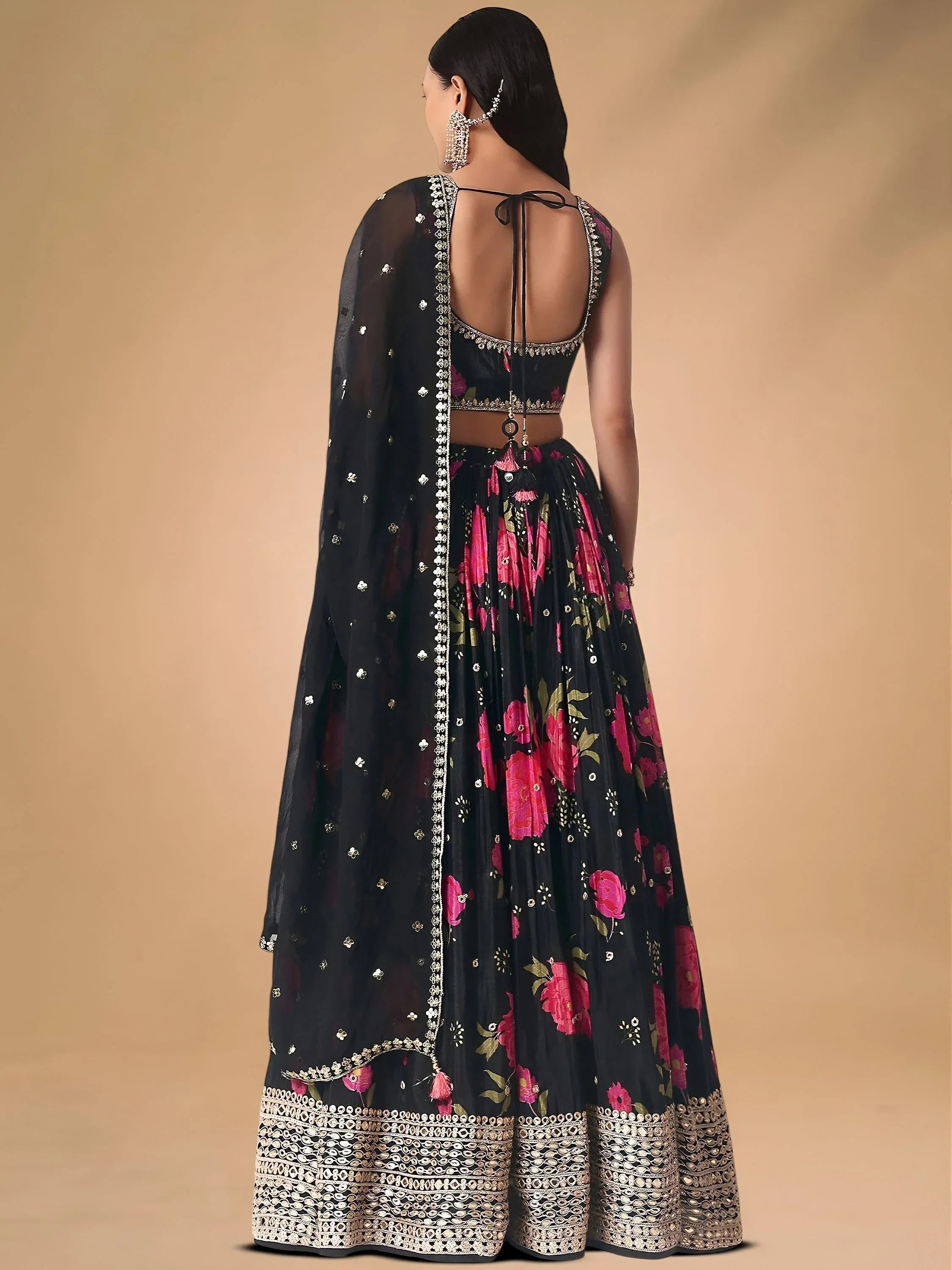 Black Pretty Chinon Floral Printed Lehenga Choli