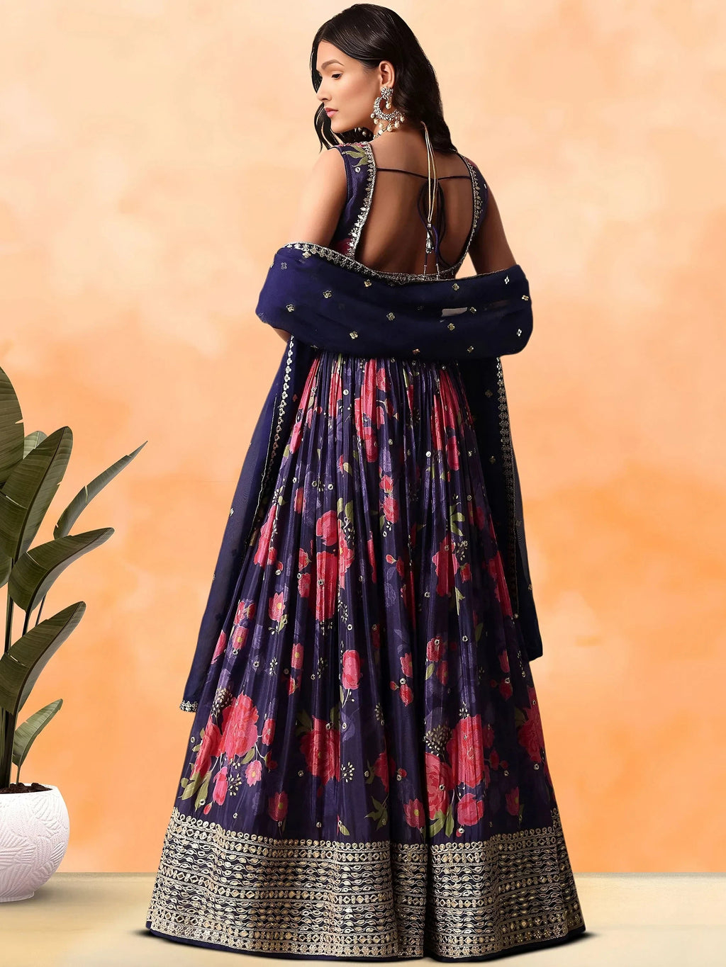 Purple Pretty Chinon Floral Printed Lehenga Choli