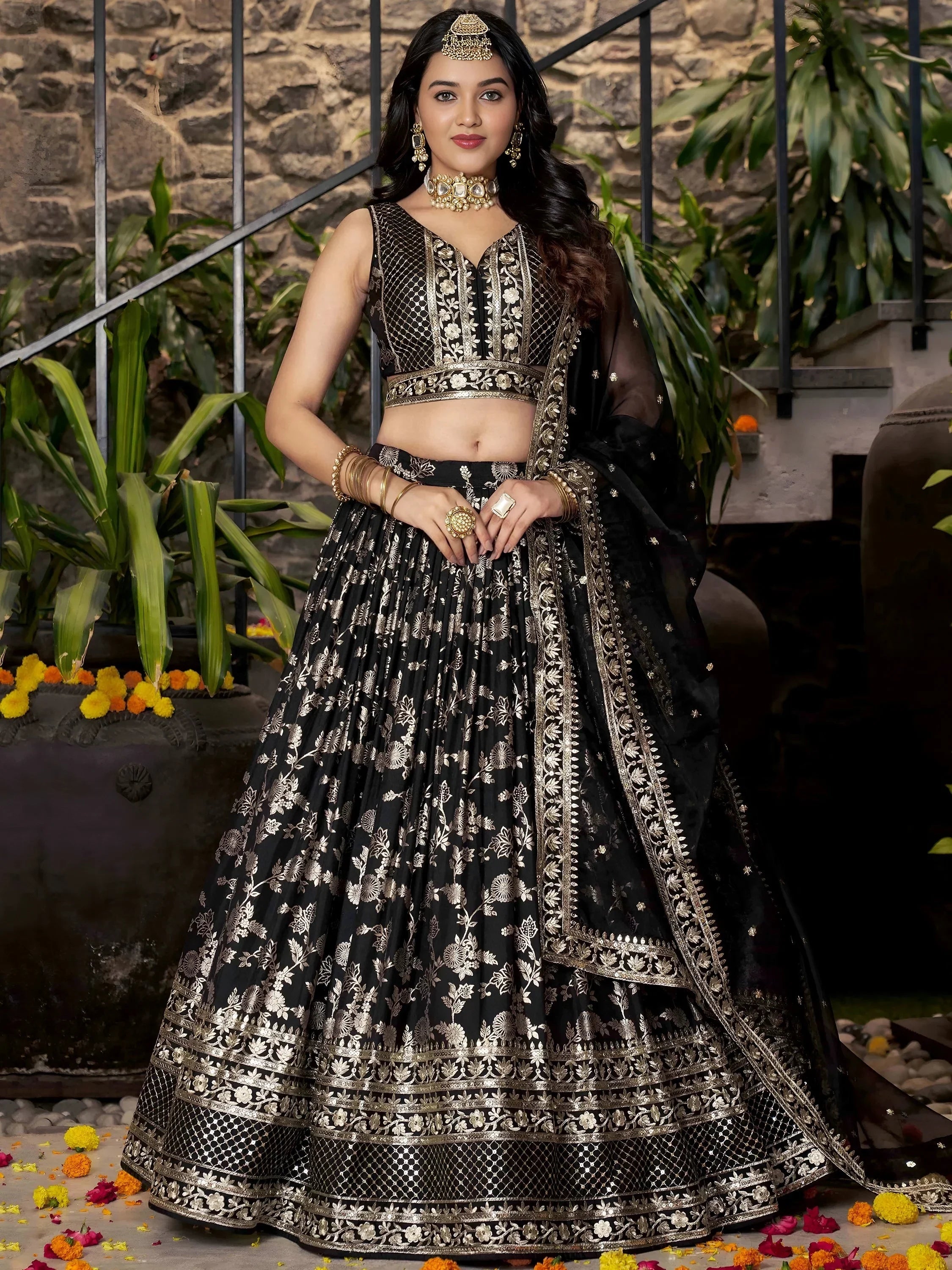 Black Delicate Silk Zari Embroidered Lehenga Choli With Dupatta