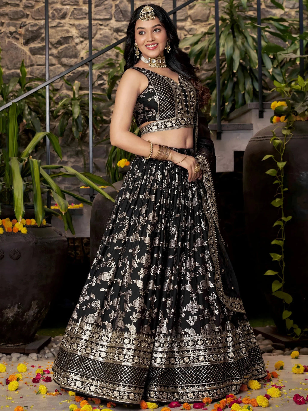 Black Delicate Silk Zari Embroidered Lehenga Choli With Dupatta