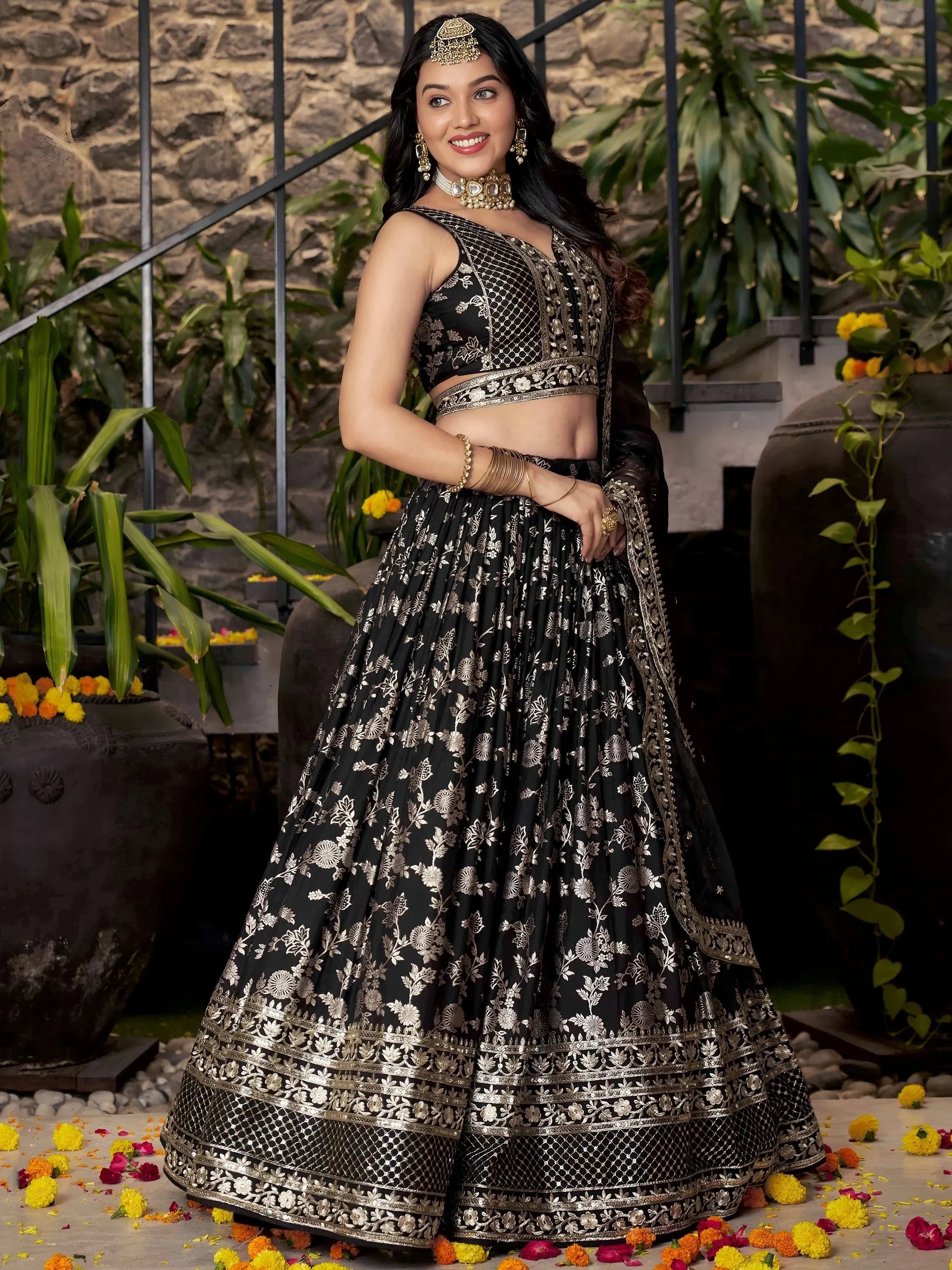 Black Delicate Silk Zari Embroidered Lehenga Choli With Dupatta