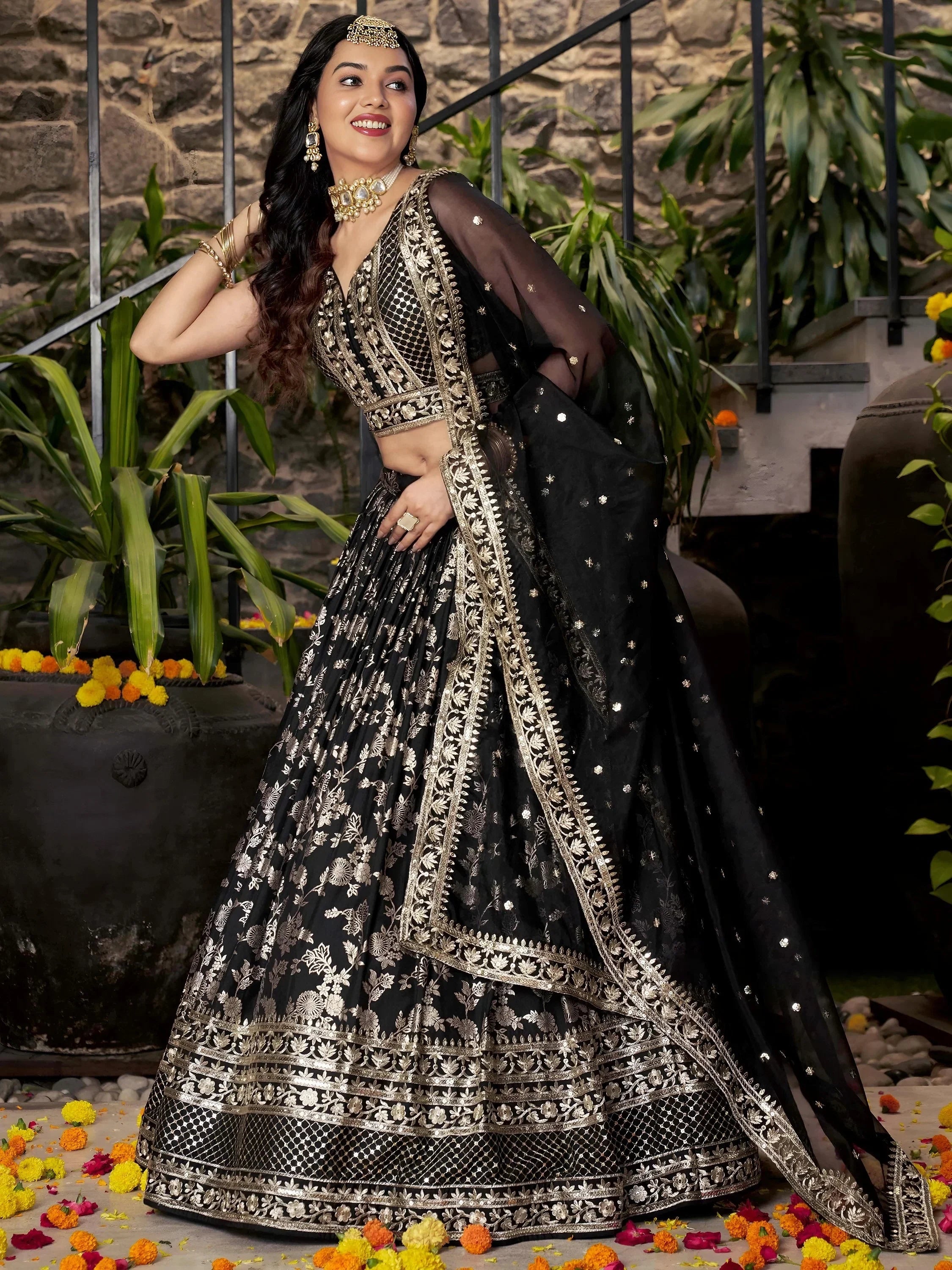 Black Delicate Silk Zari Embroidered Lehenga Choli With Dupatta
