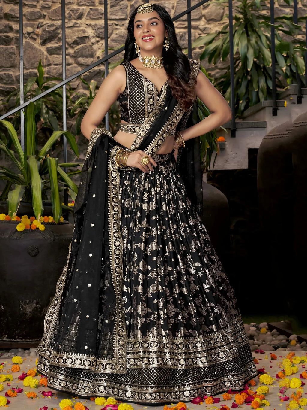 Black Delicate Silk Zari Embroidered Lehenga Choli With Dupatta
