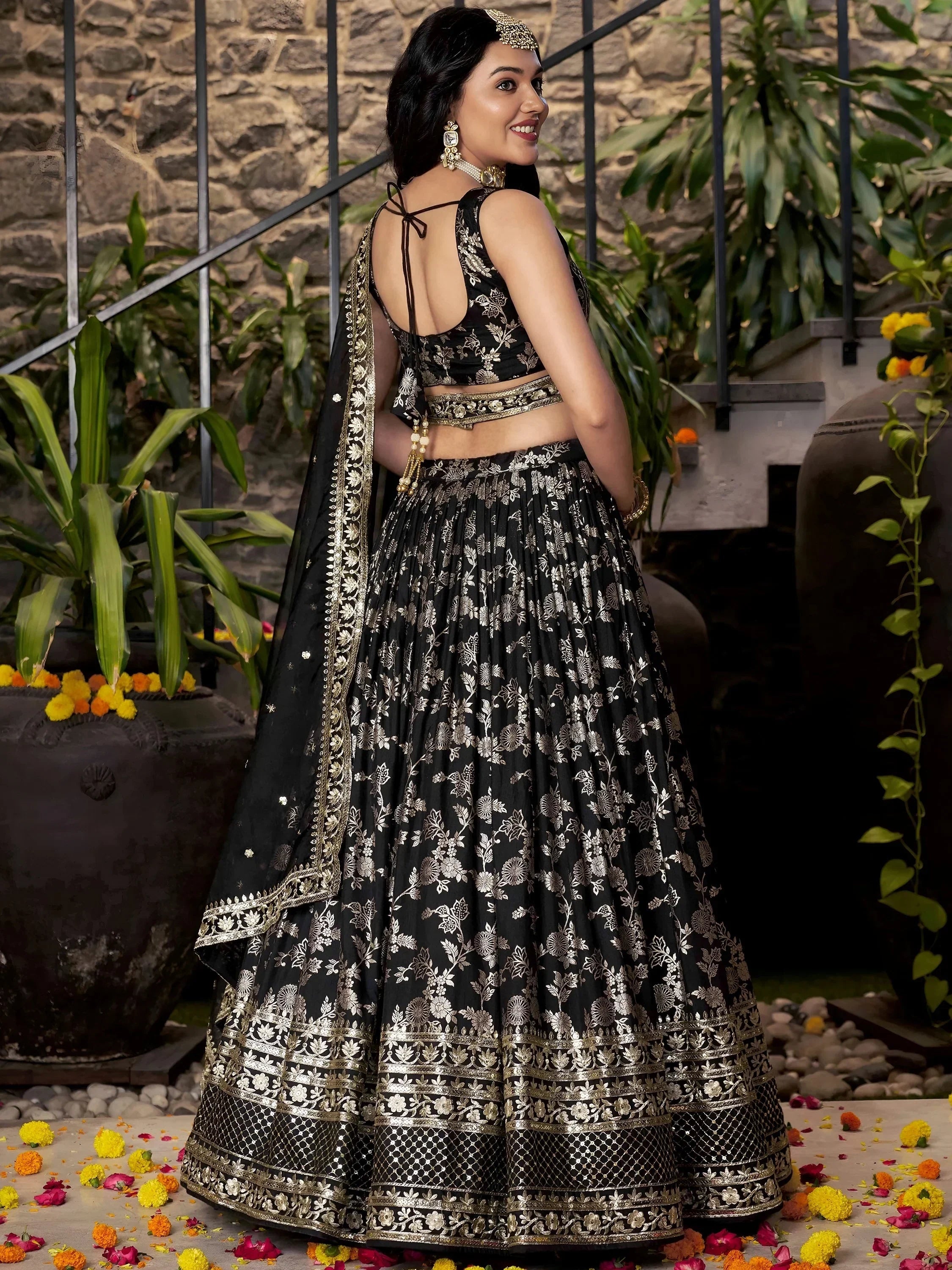 Black Delicate Silk Zari Embroidered Lehenga Choli With Dupatta