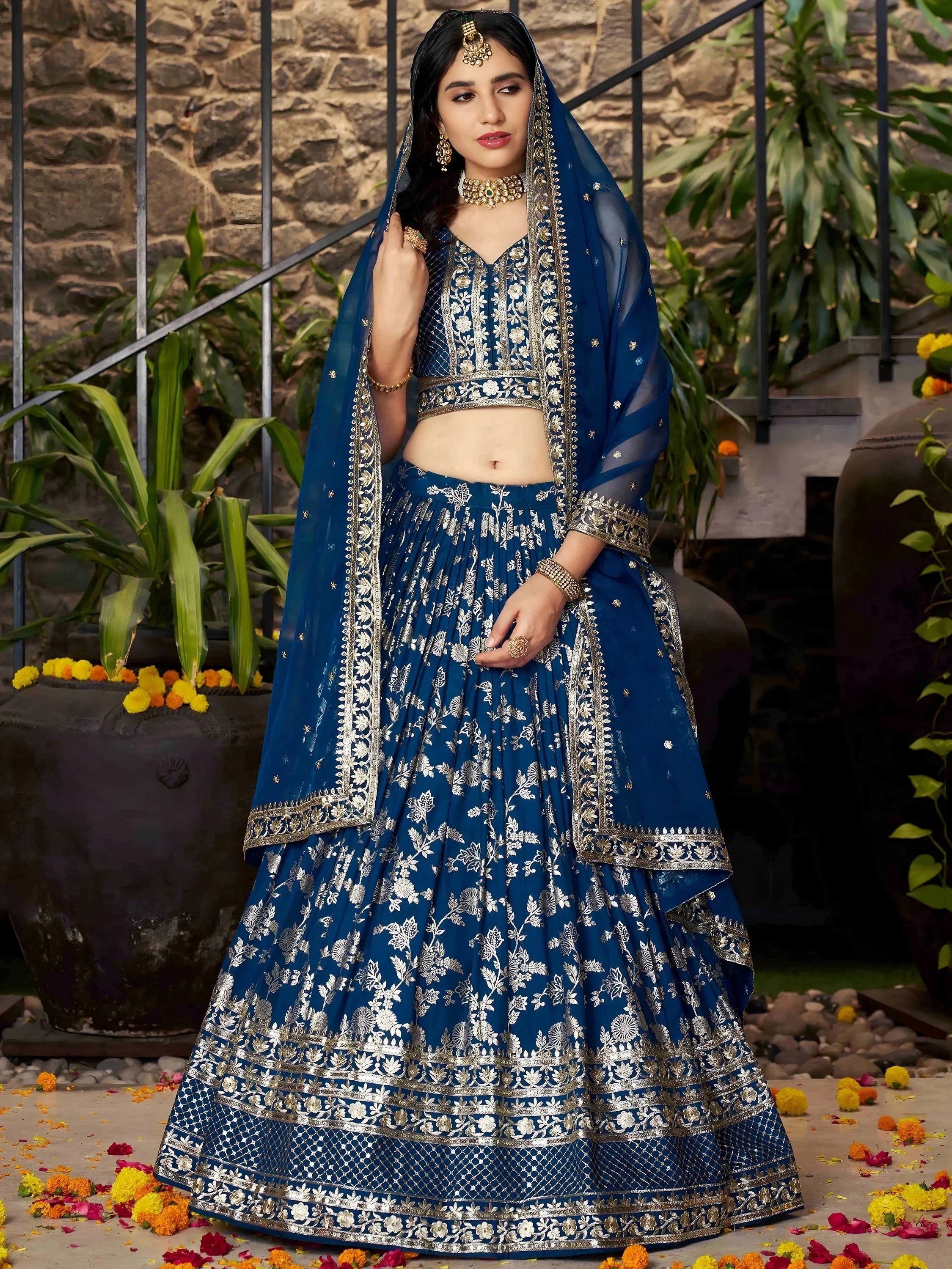 Blue Delicate Silk Zari Embroidered Lehenga Choli With Dupatta