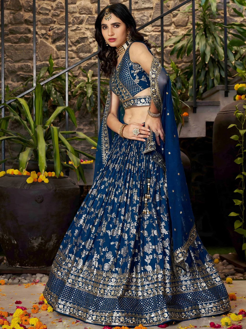 Blue Delicate Silk Zari Embroidered Lehenga Choli With Dupatta