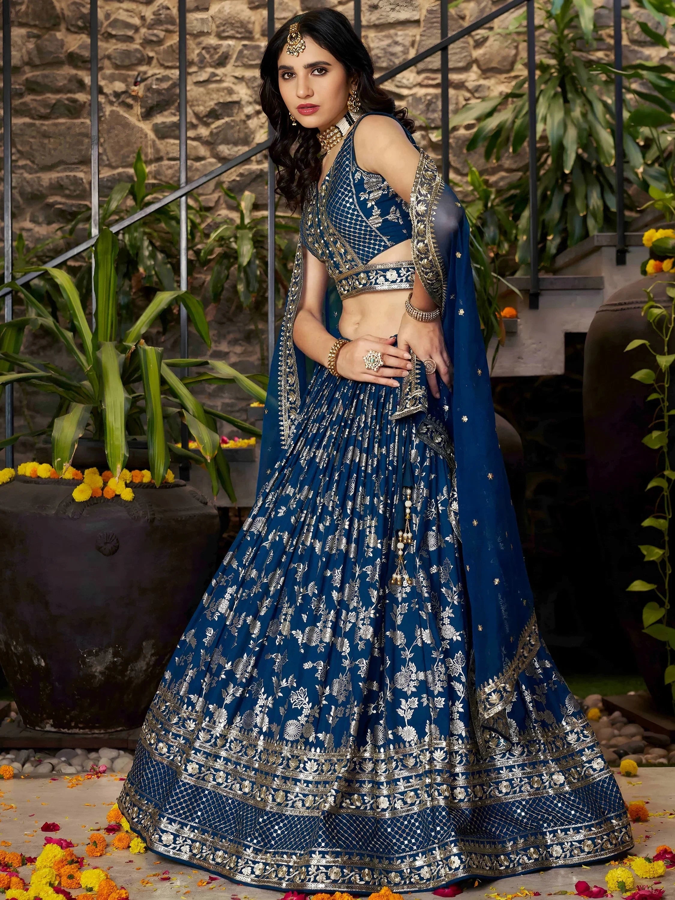 Blue Delicate Silk Zari Embroidered Lehenga Choli With Dupatta