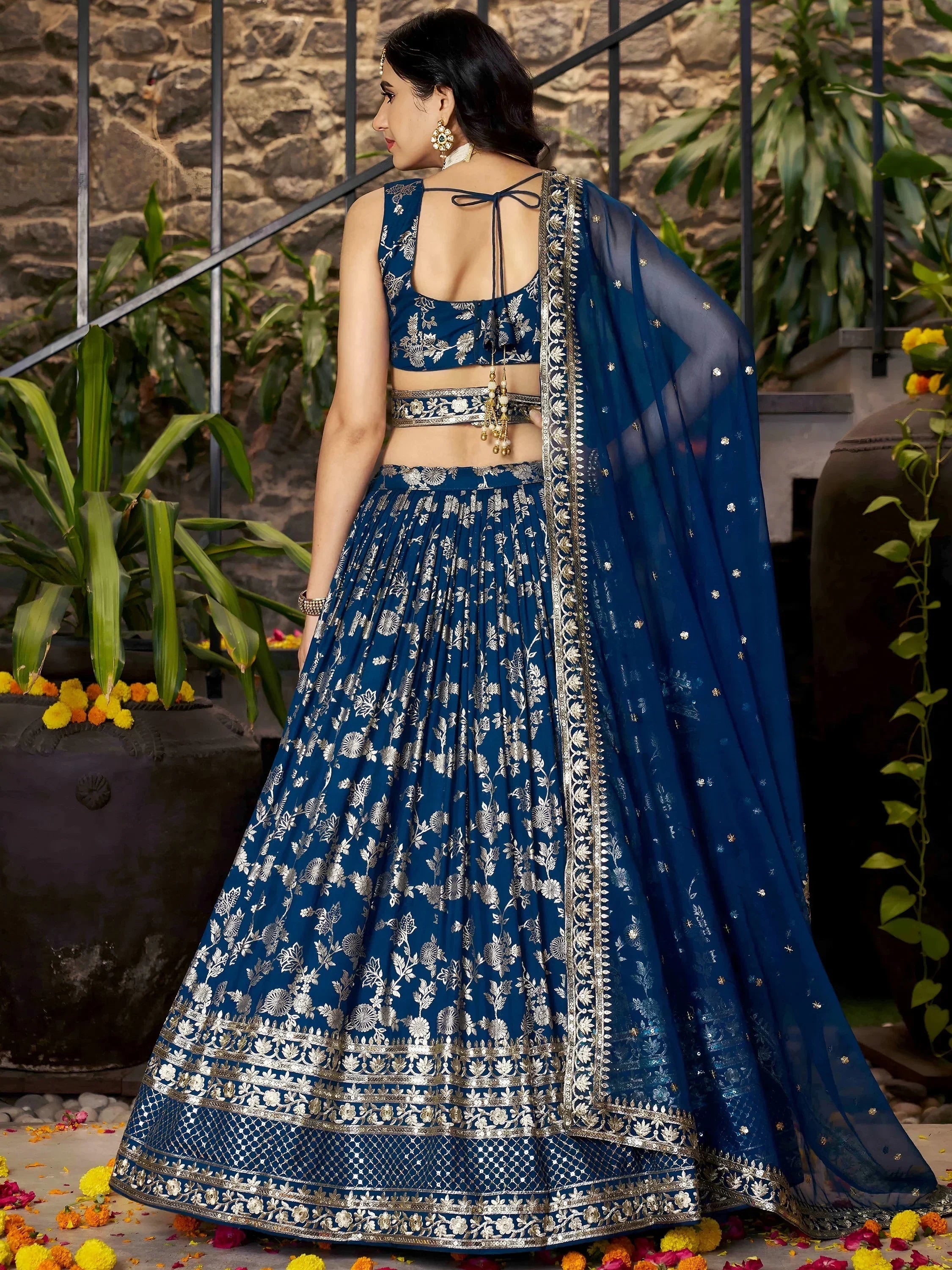 Blue Delicate Silk Zari Embroidered Lehenga Choli With Dupatta
