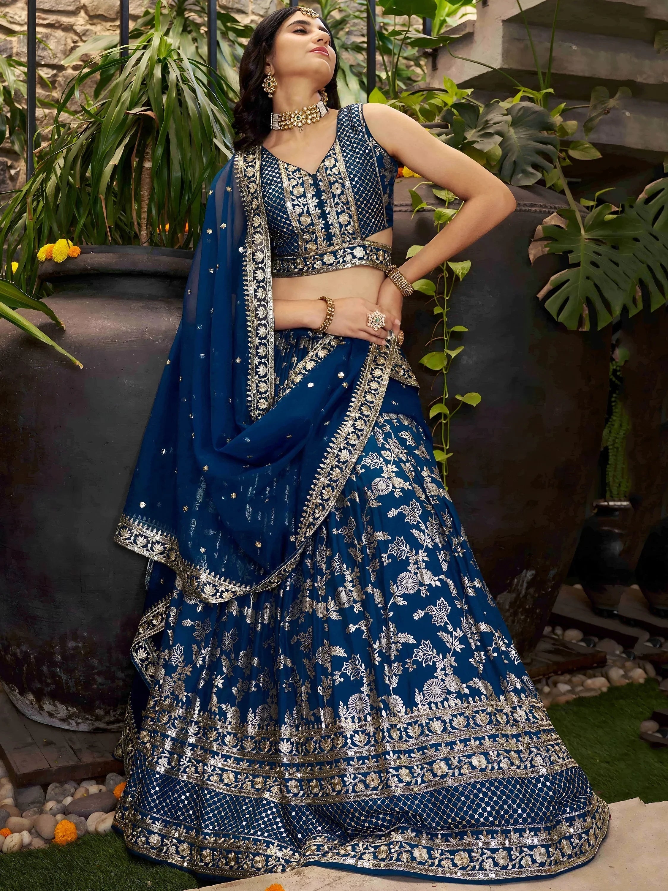 Blue Delicate Silk Zari Embroidered Lehenga Choli With Dupatta