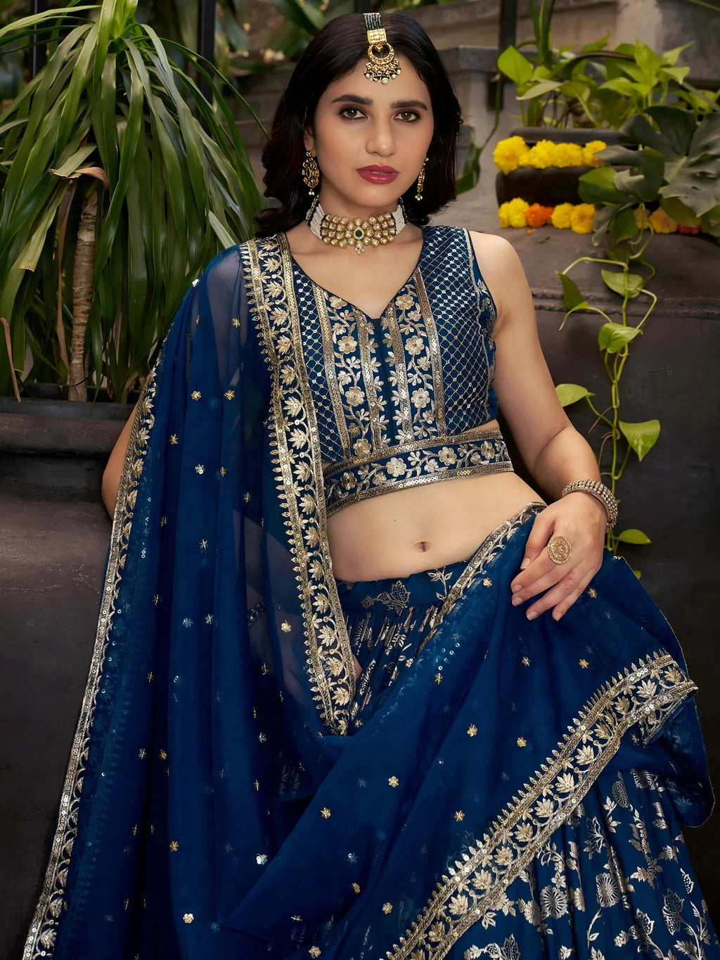 Blue Delicate Silk Zari Embroidered Lehenga Choli With Dupatta