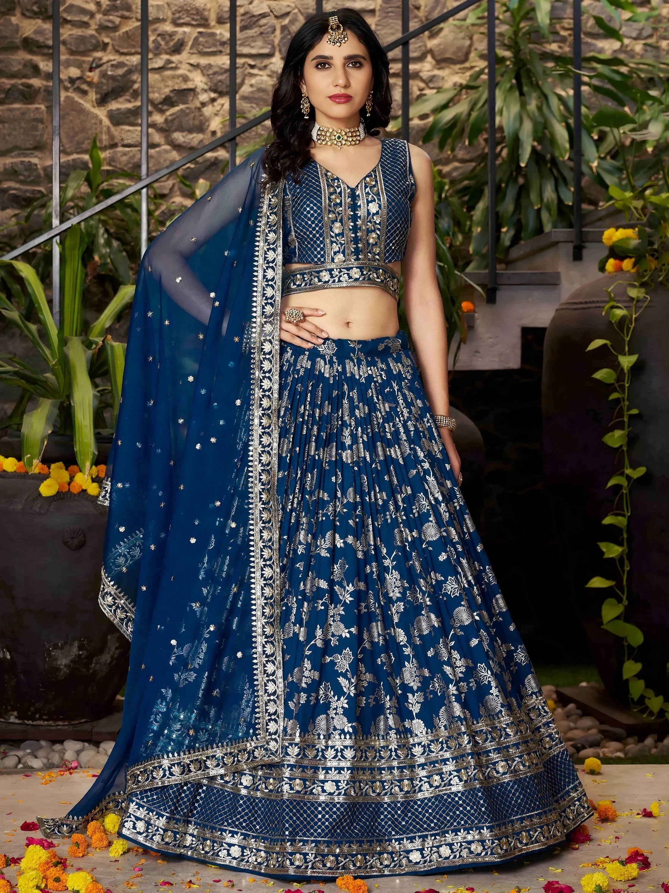 Blue Delicate Silk Zari Embroidered Lehenga Choli With Dupatta