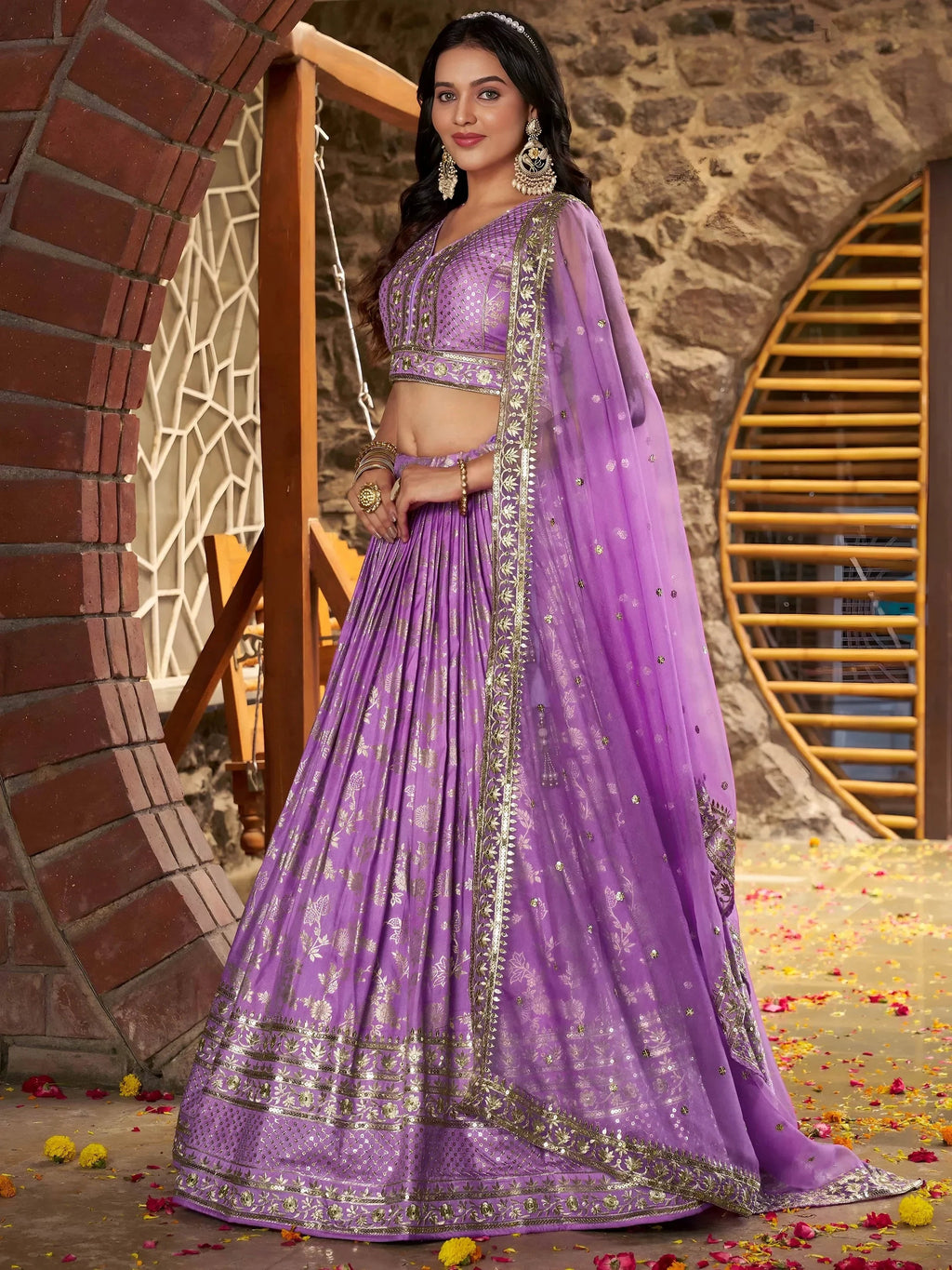 Lavender Delicate Silk Zari Embroidered Lehenga Choli With Dupatta