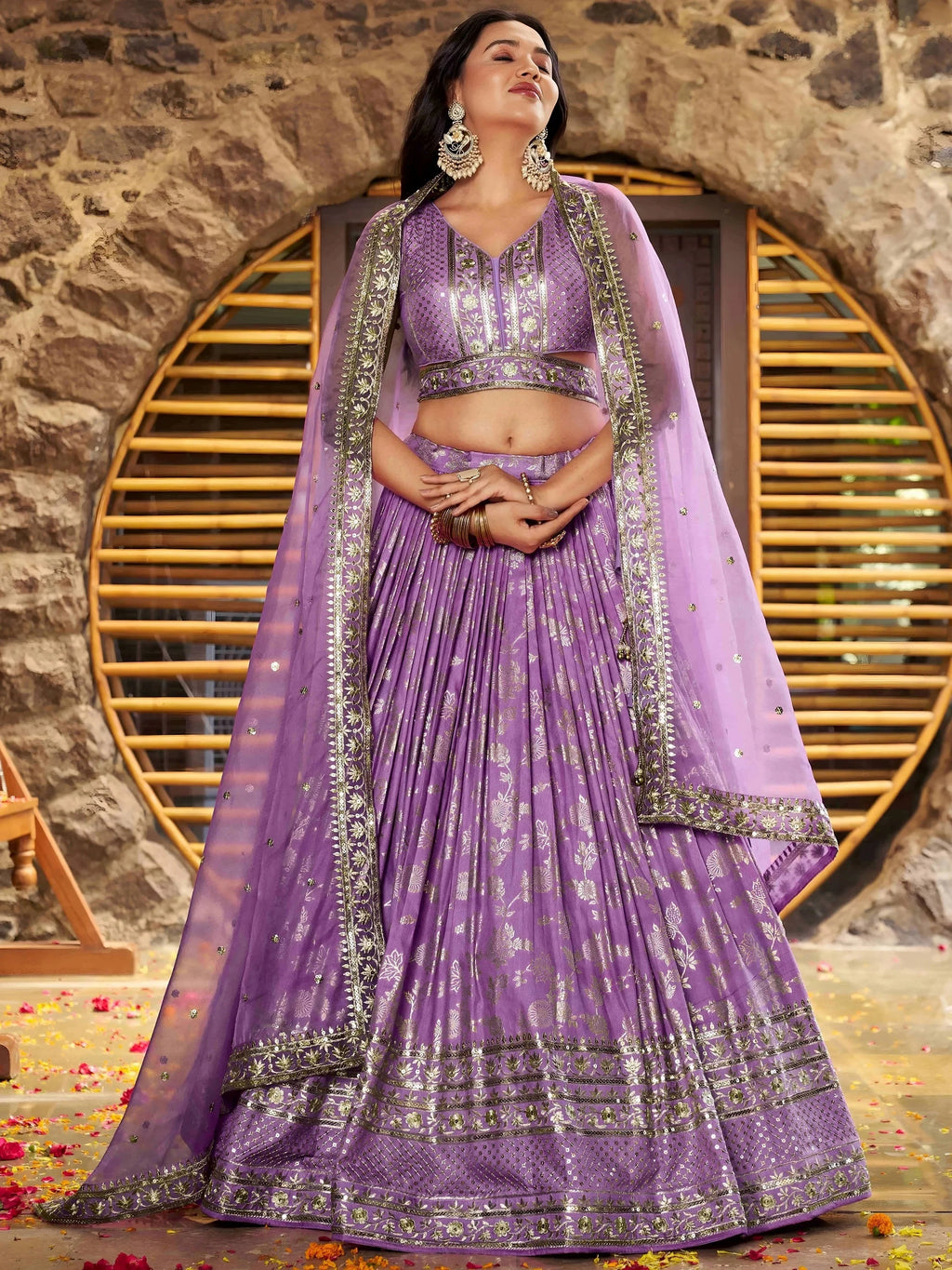 Lavender Delicate Silk Zari Embroidered Lehenga Choli With Dupatta