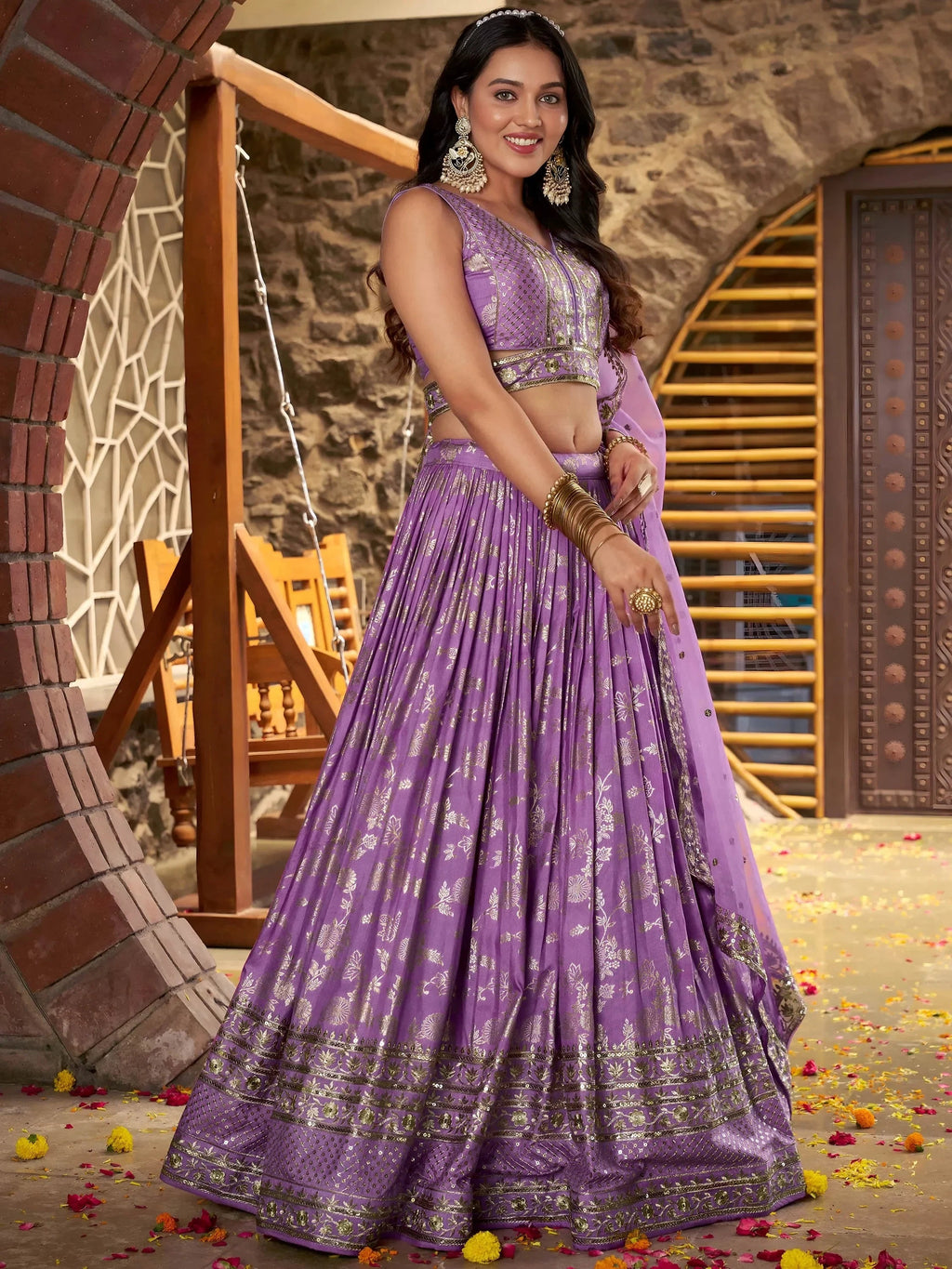 Lavender Delicate Silk Zari Embroidered Lehenga Choli With Dupatta