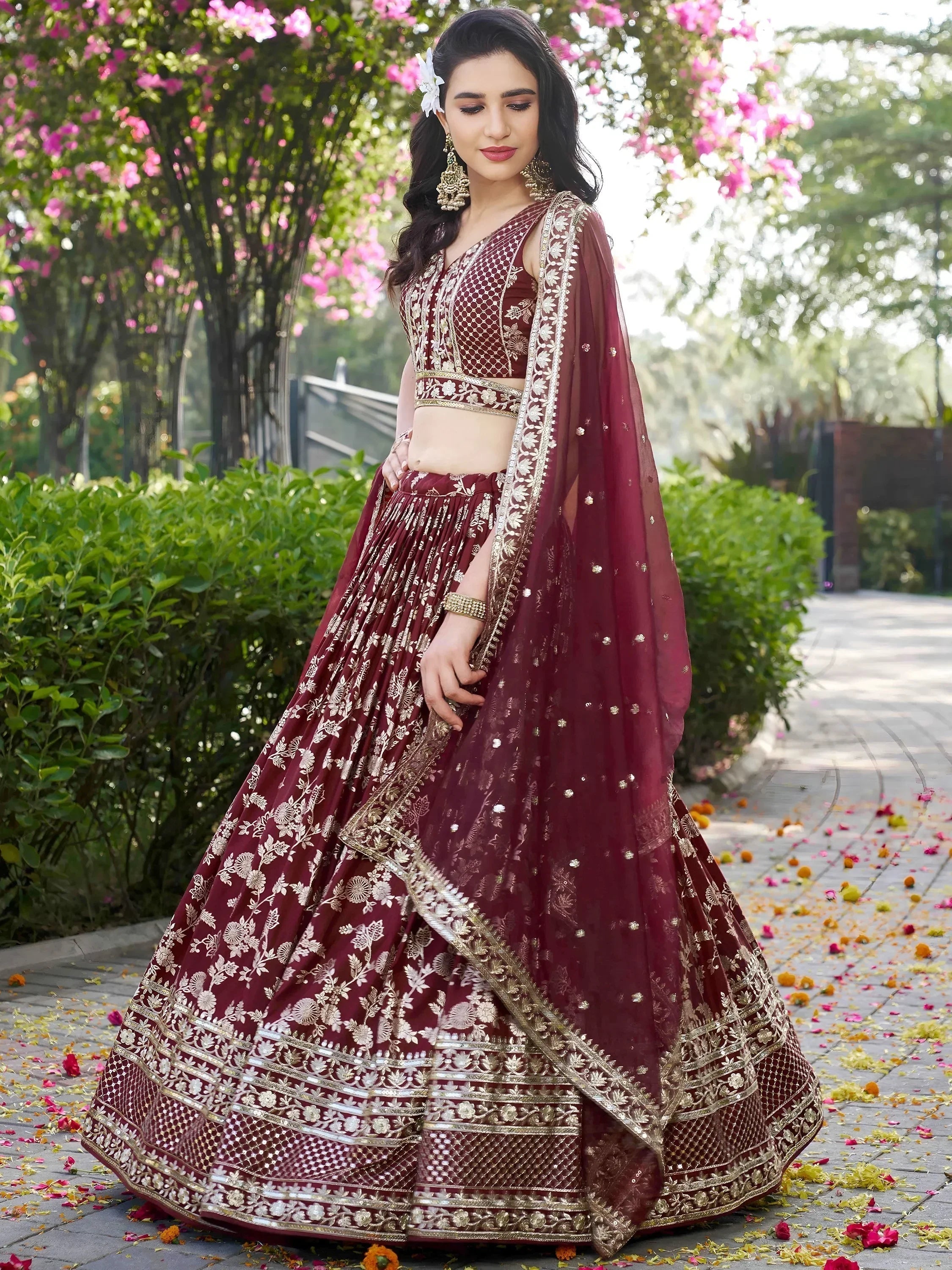 Maroon Delicate Silk Zari Embroidered Lehenga Choli With Dupatta