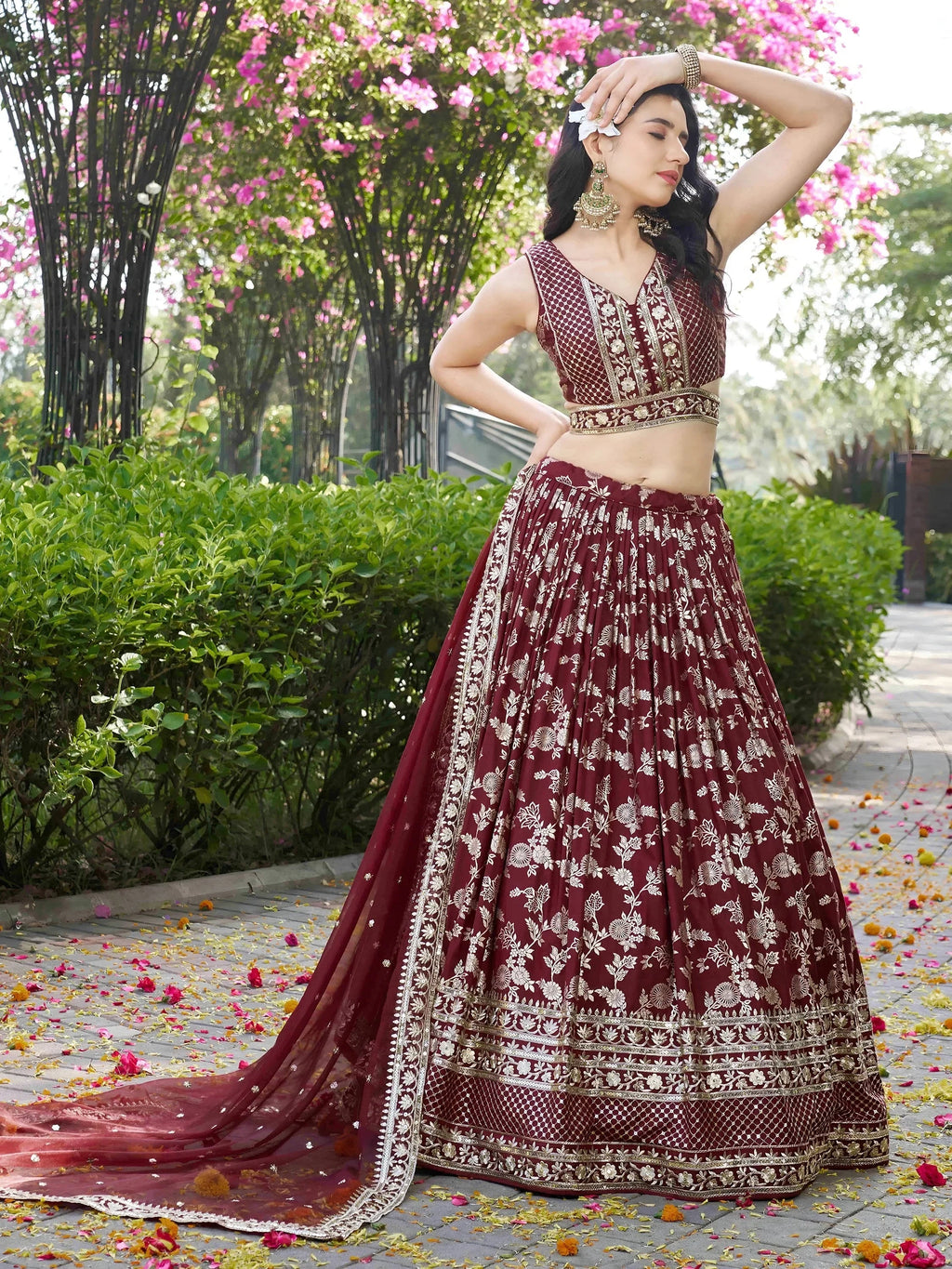 Maroon Delicate Silk Zari Embroidered Lehenga Choli With Dupatta