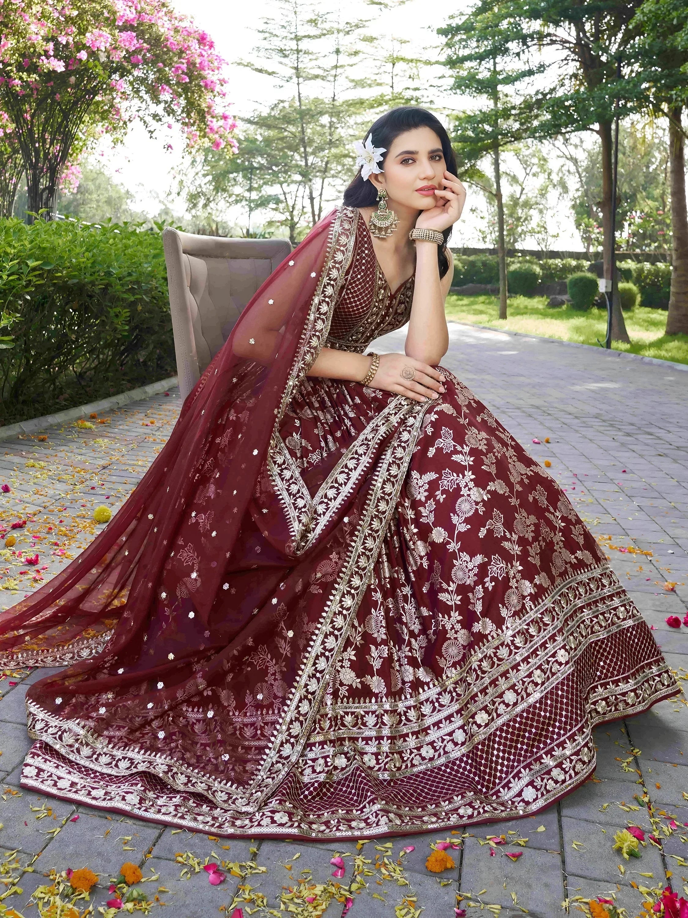 Maroon Delicate Silk Zari Embroidered Lehenga Choli With Dupatta