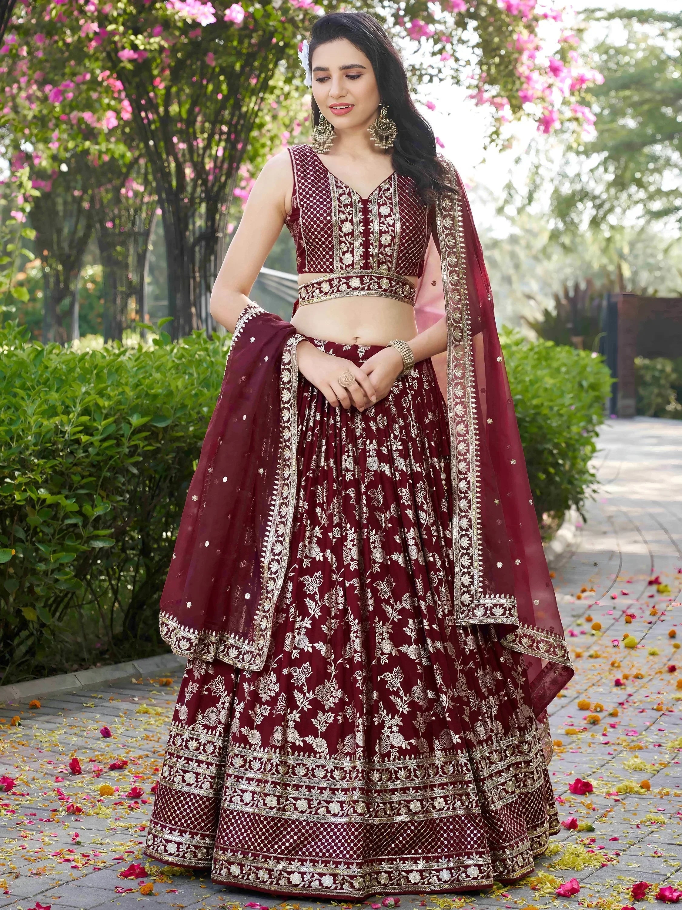 Maroon Delicate Silk Zari Embroidered Lehenga Choli With Dupatta