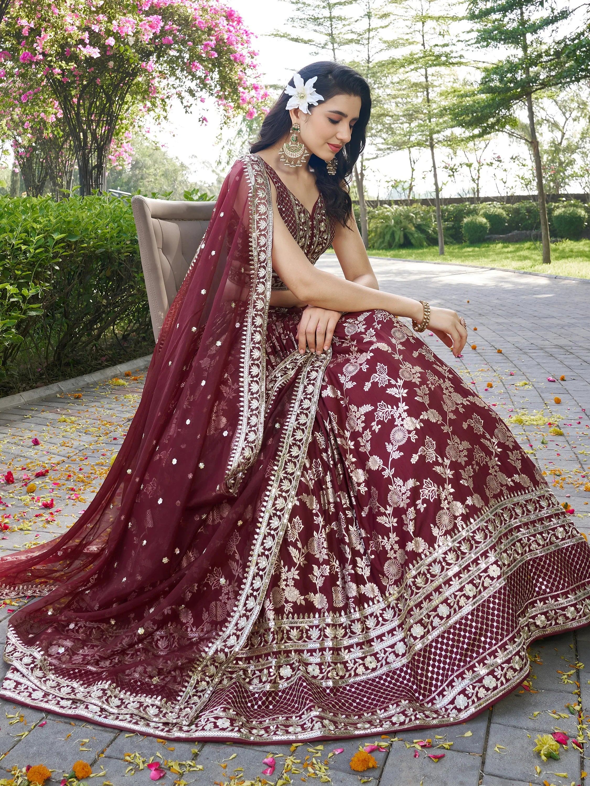 Maroon Delicate Silk Zari Embroidered Lehenga Choli With Dupatta