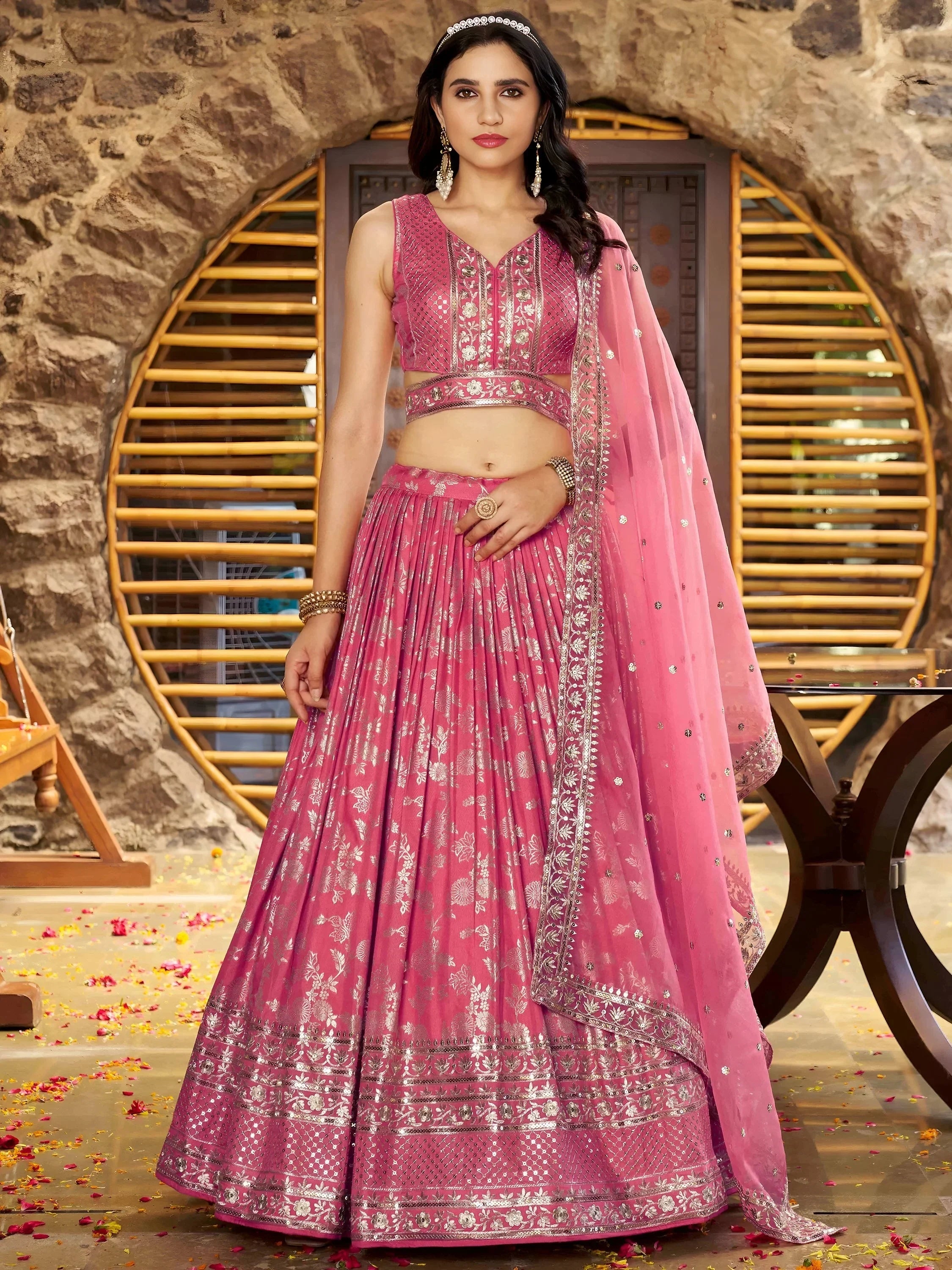 Peach Delicate Silk Zari Embroidered Lehenga Choli With Dupatta