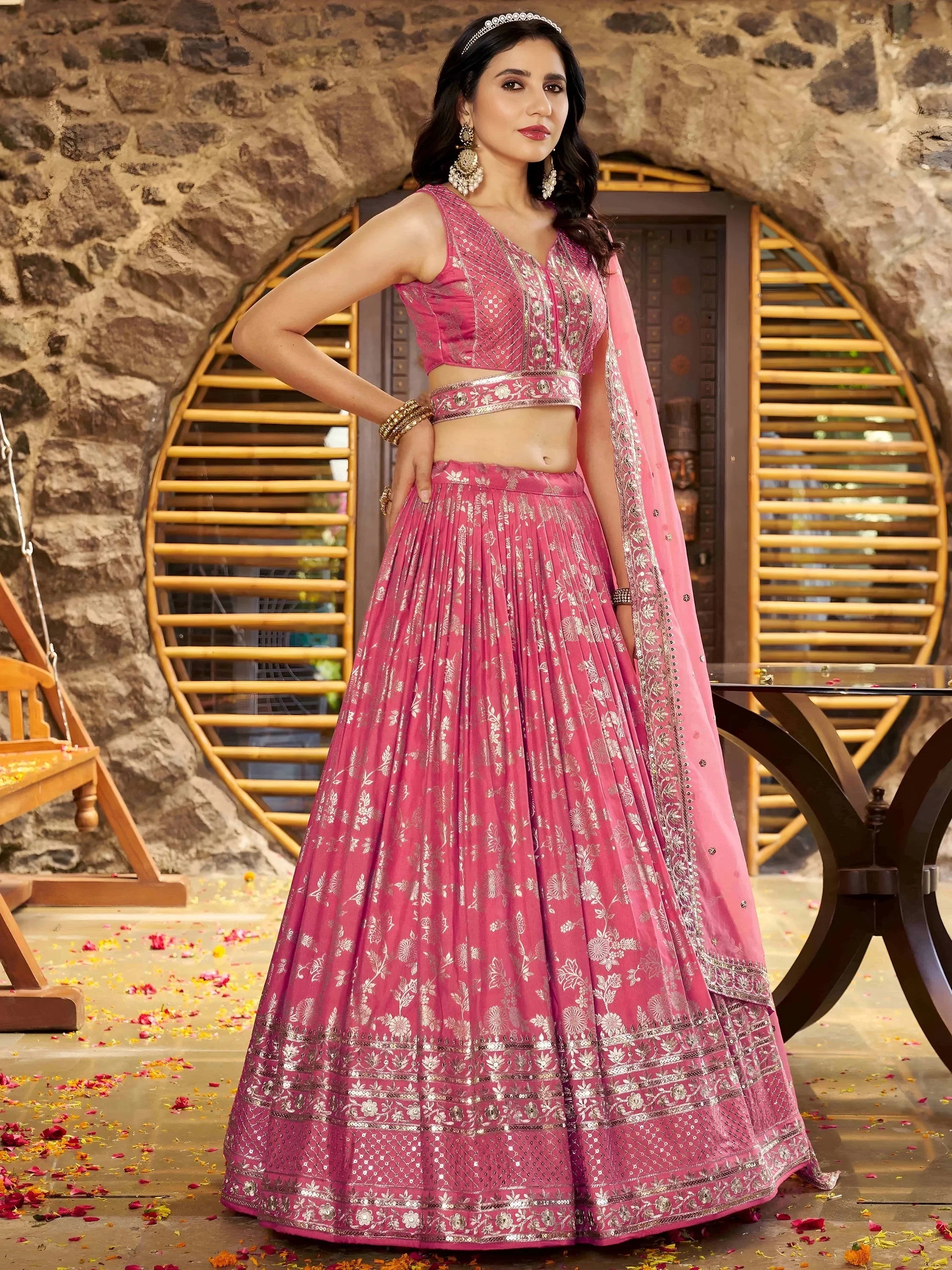 Peach Delicate Silk Zari Embroidered Lehenga Choli With Dupatta