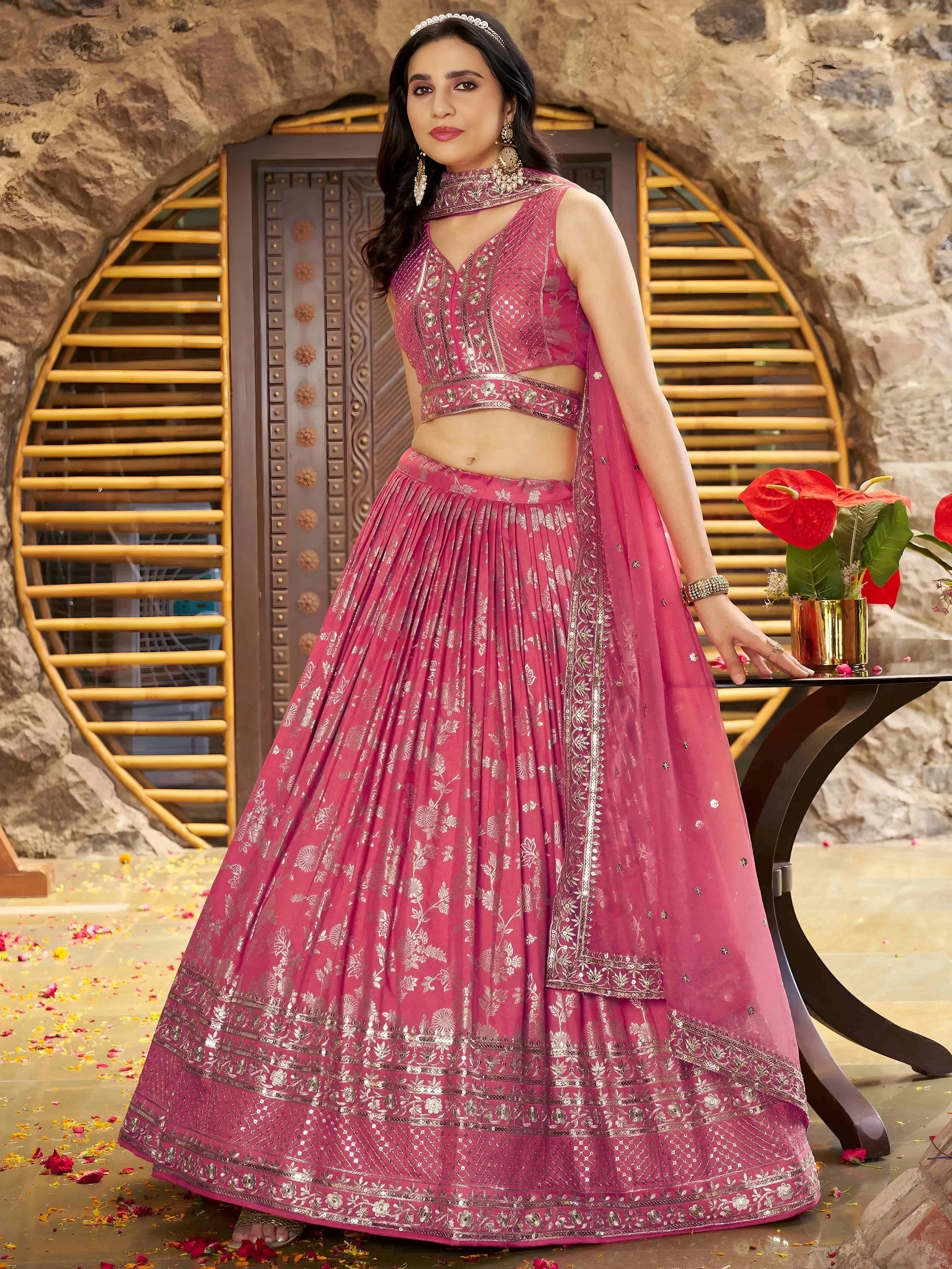 Peach Delicate Silk Zari Embroidered Lehenga Choli With Dupatta