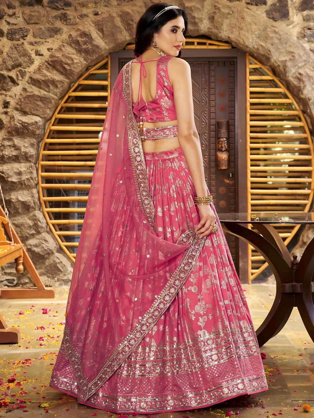 Peach Delicate Silk Zari Embroidered Lehenga Choli With Dupatta