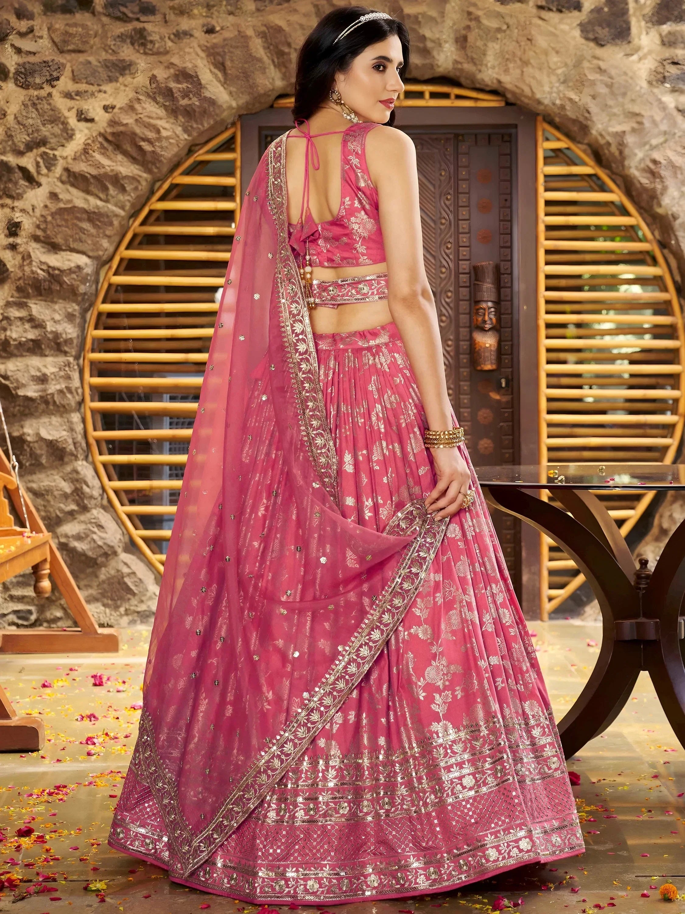 Peach Delicate Silk Zari Embroidered Lehenga Choli With Dupatta
