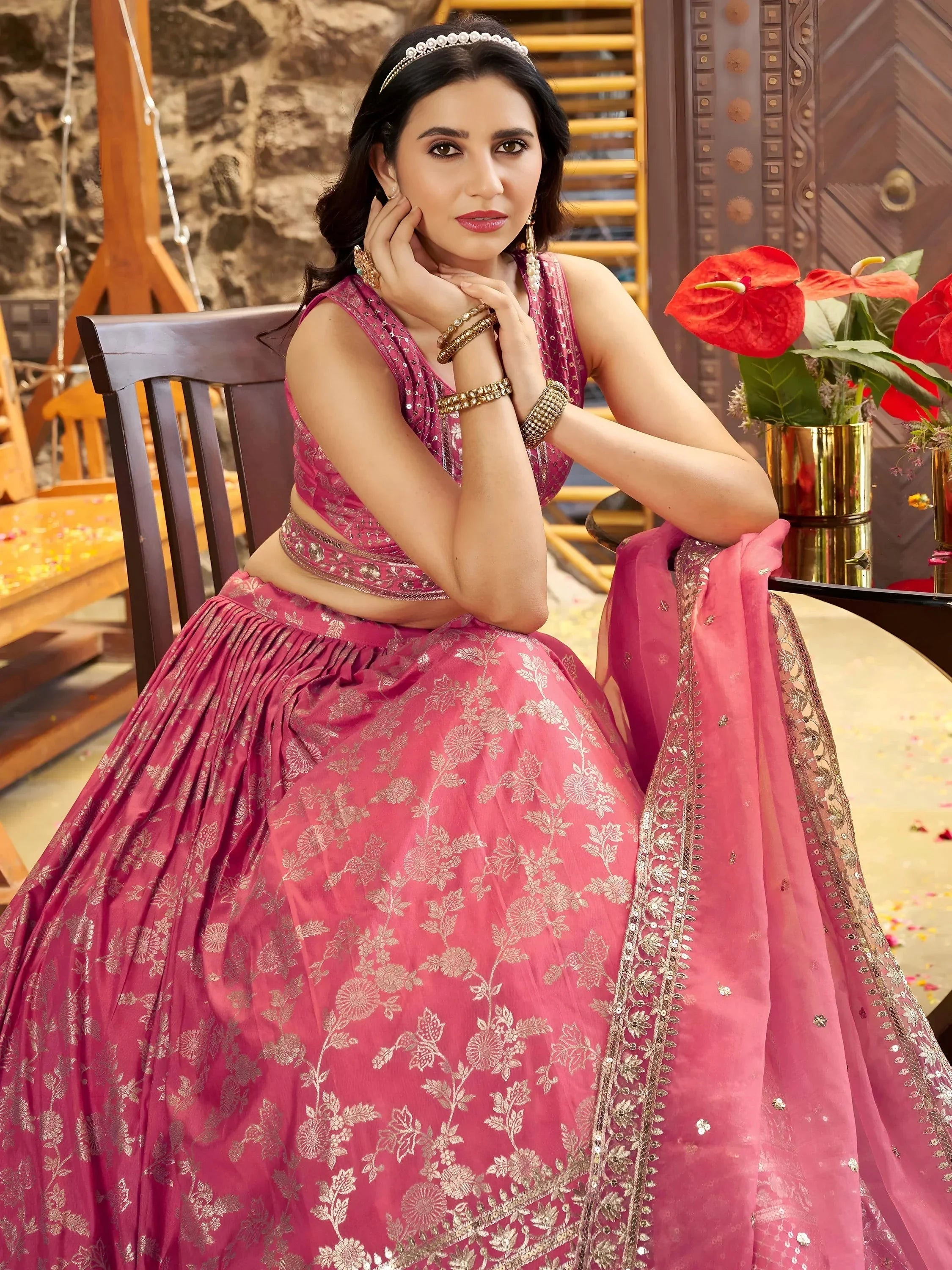 Peach Delicate Silk Zari Embroidered Lehenga Choli With Dupatta