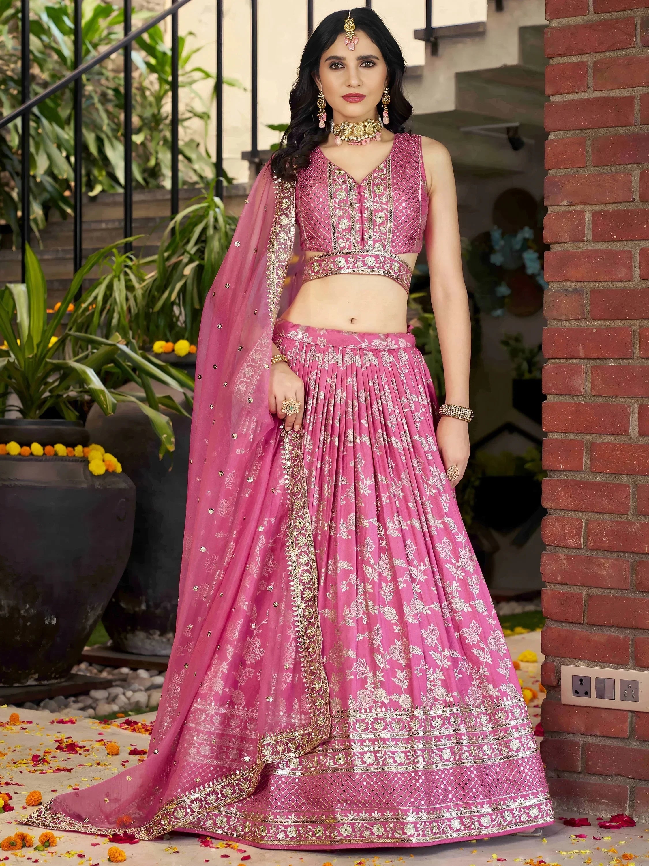 Pink Delicate Silk Zari Embroidered Lehenga Choli With Dupatta