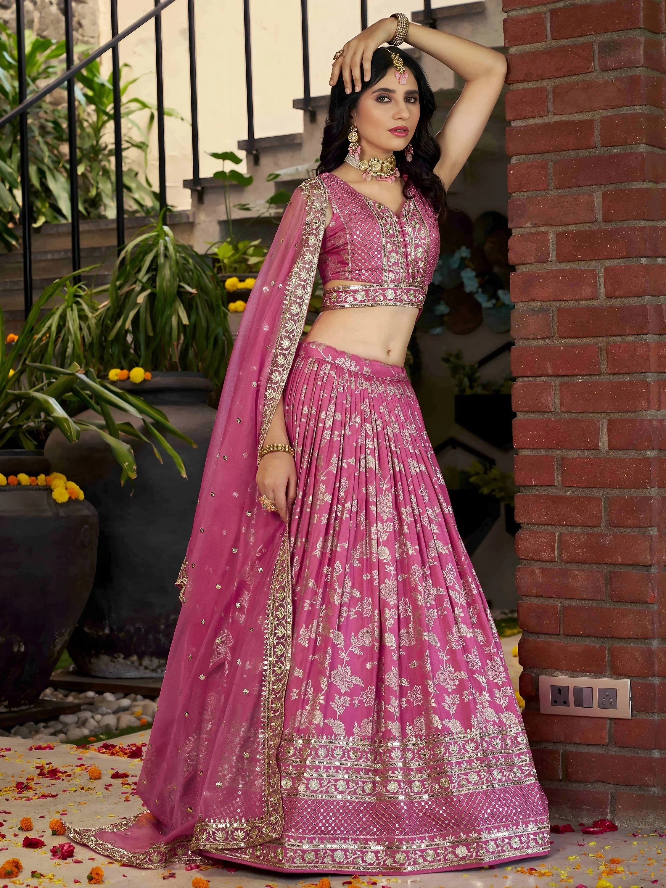 Pink Delicate Silk Zari Embroidered Lehenga Choli With Dupatta