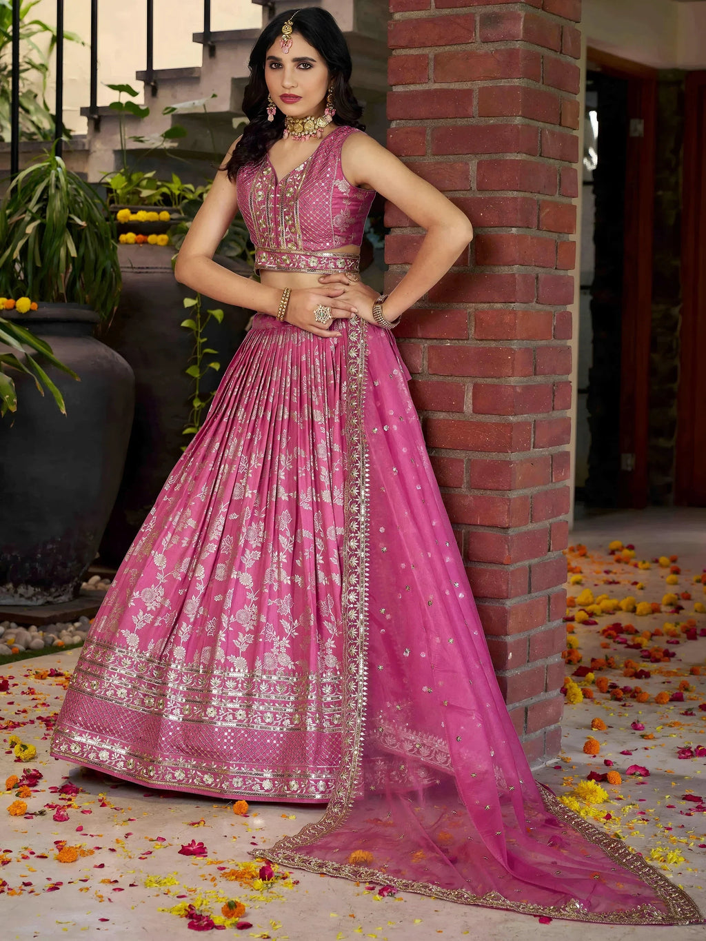Pink Delicate Silk Zari Embroidered Lehenga Choli With Dupatta