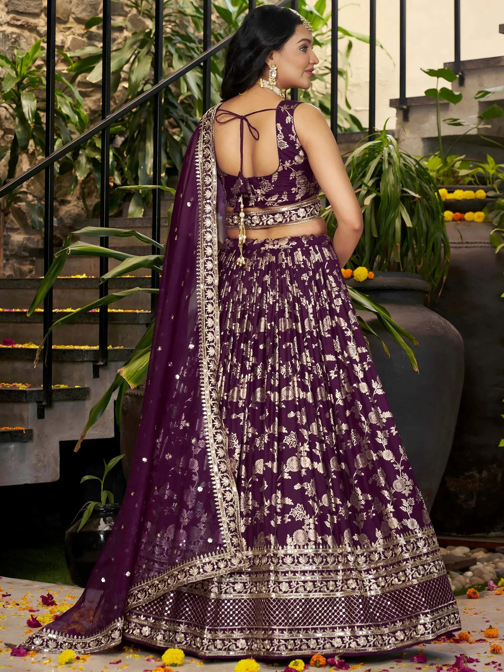 Wine Delicate Silk Zari Embroidered Lehenga Choli With Dupatta
