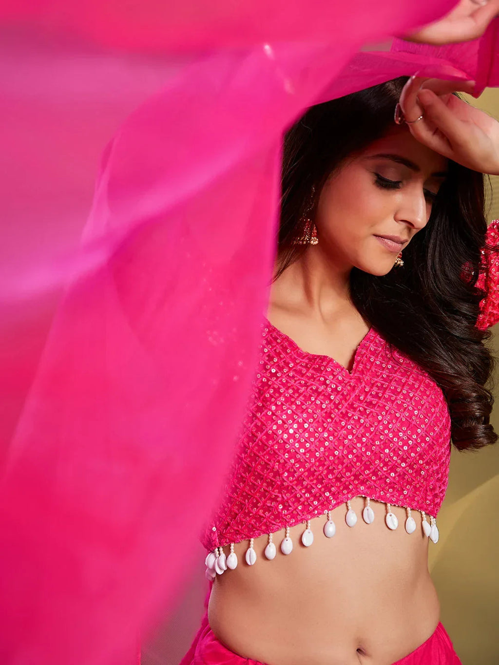 Sparkle Pink Sequins Work Soft Net Reception Wear Lehenga Choli