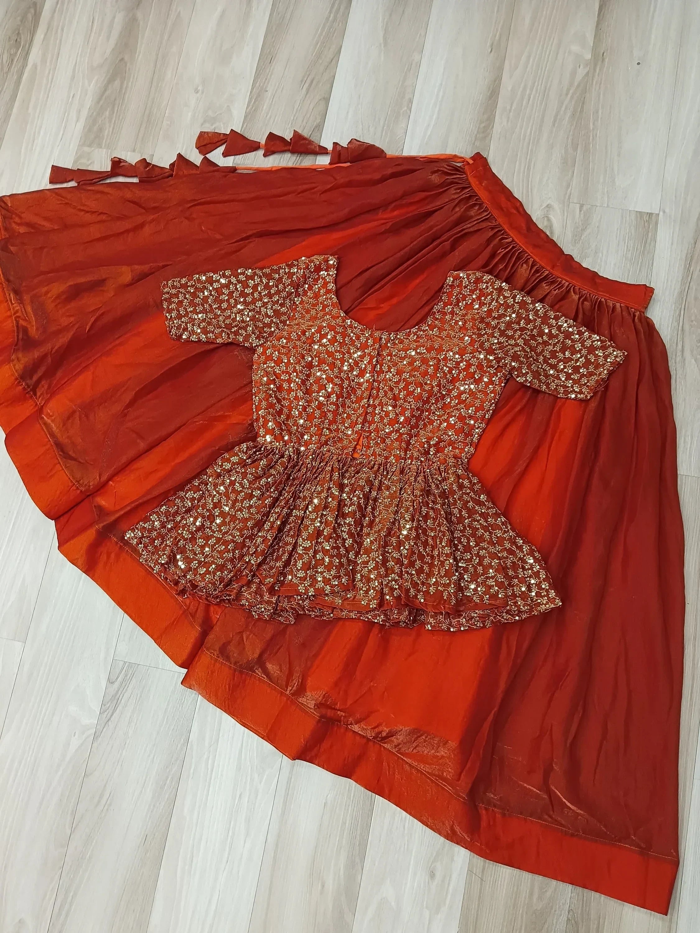Orange Impressive Silk Function Wear Lehenga With Peplum Top