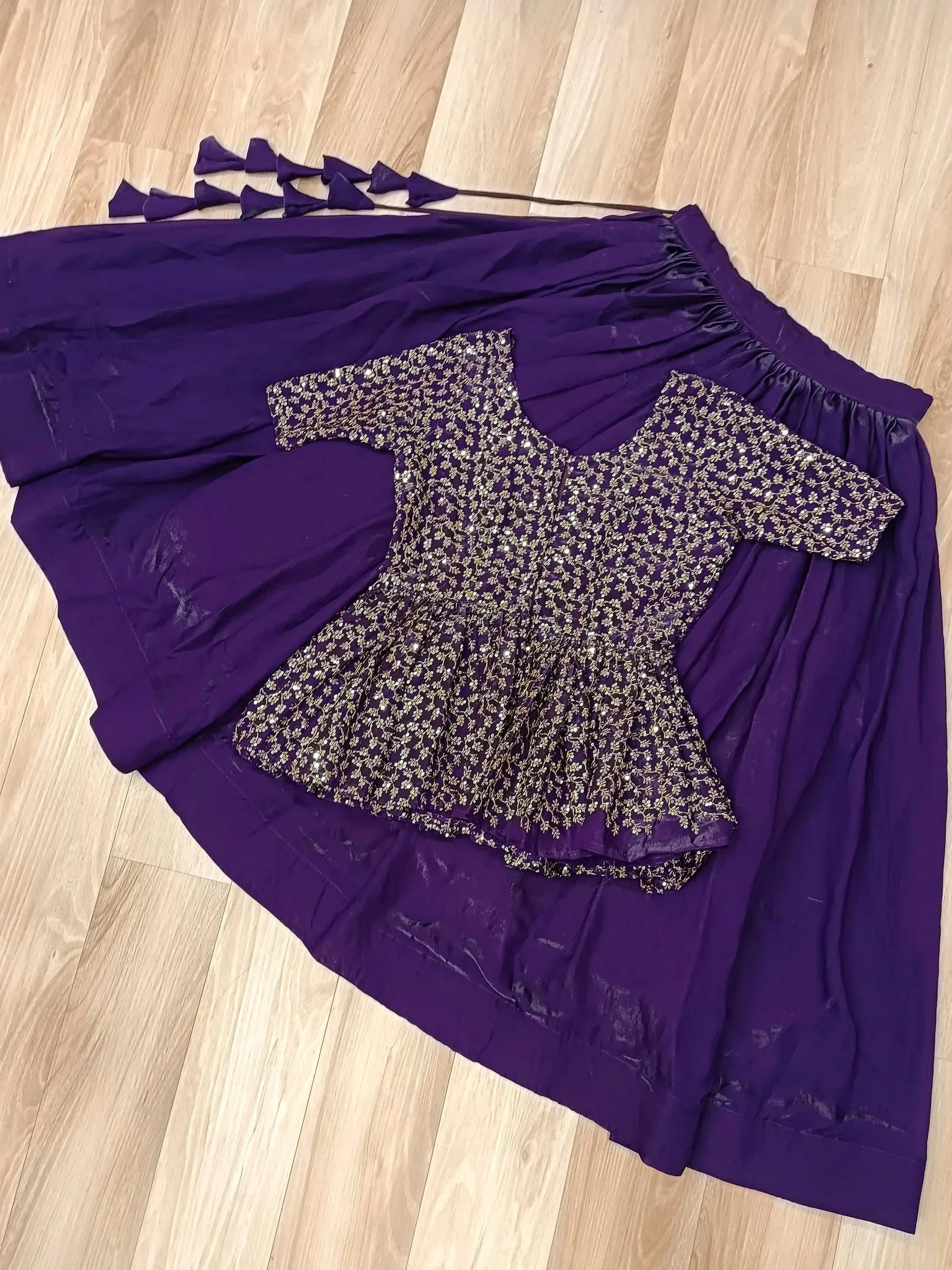 Purple Impressive Silk Function Wear Lehenga With Peplum Top