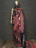 Black Classy Linen Floral Printed Casual Wear Saree With Blouse