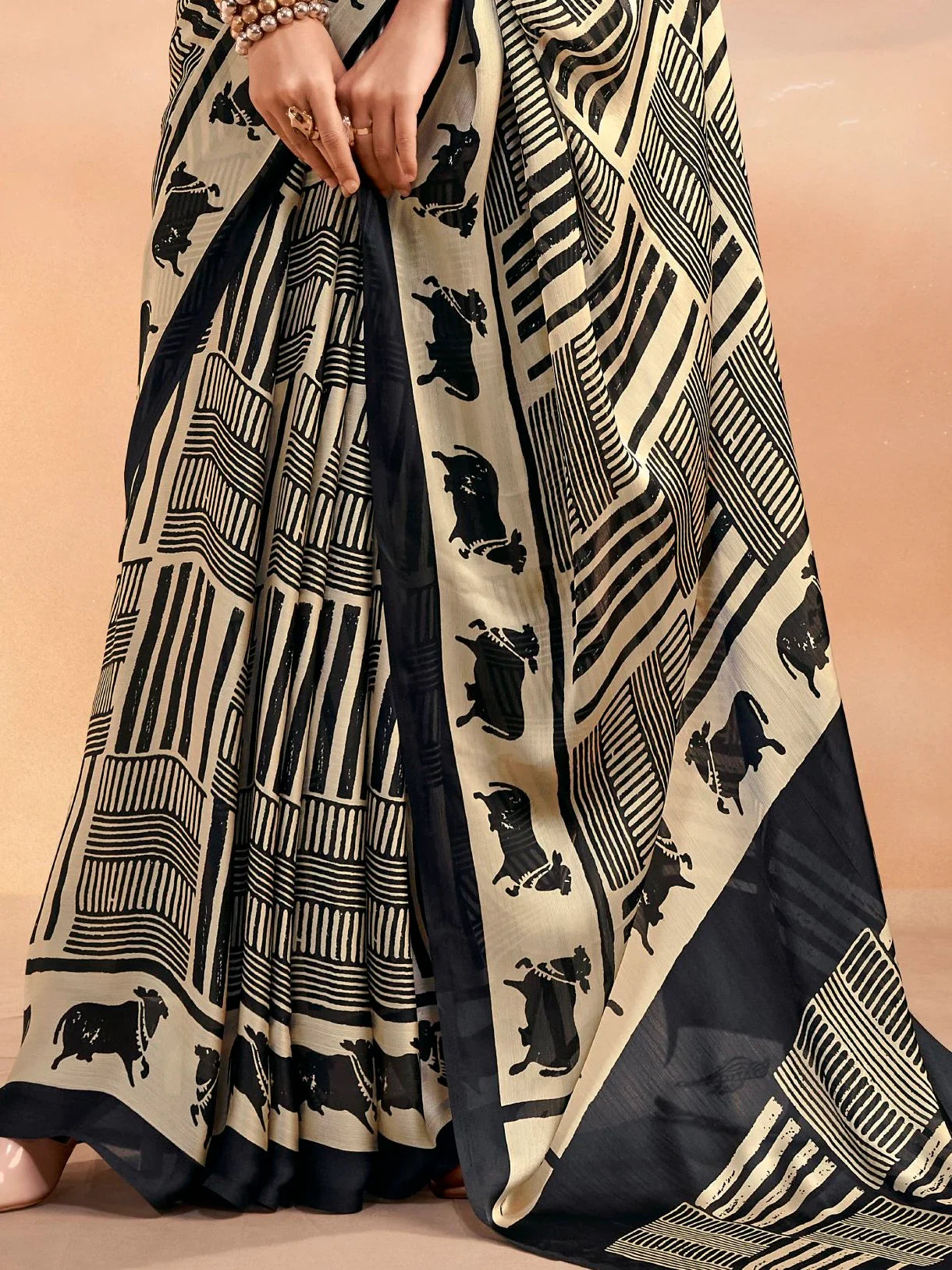 Black Enchanting Printed Satin Festive Wear Saree With Blouse