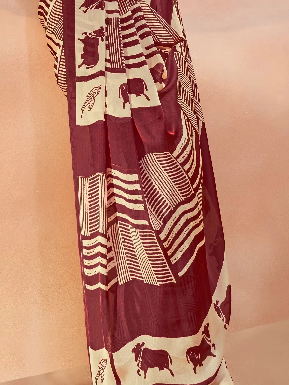 Maroon Enchanting Printed Satin Festive Wear Saree With Blouse