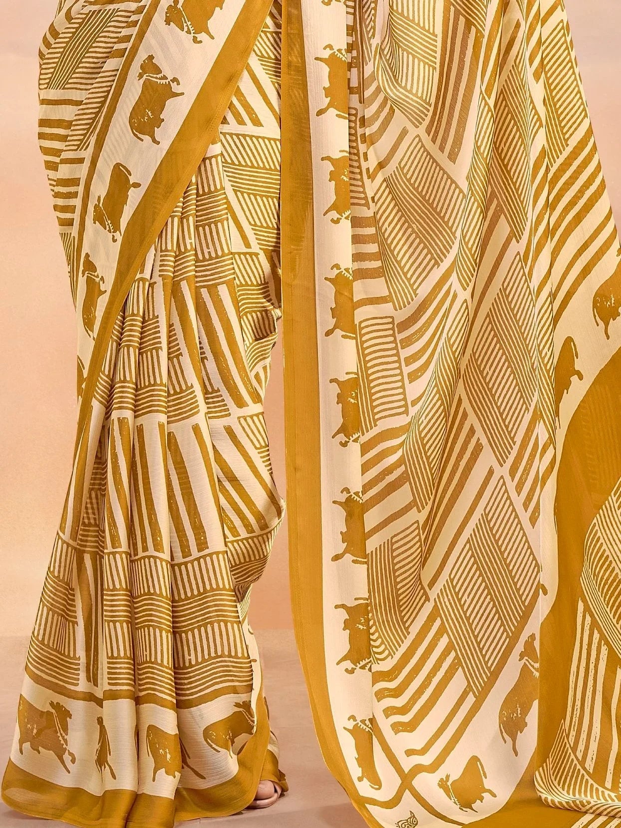 Mustard Enchanting Printed Satin Festive Wear Saree With Blouse