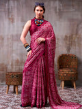 Magenta Rich Printed Satin Festive Wear Saree With Blouse