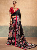 Black Incredible Kalamkari Print Satin Marriage Wear Saree With Blouse