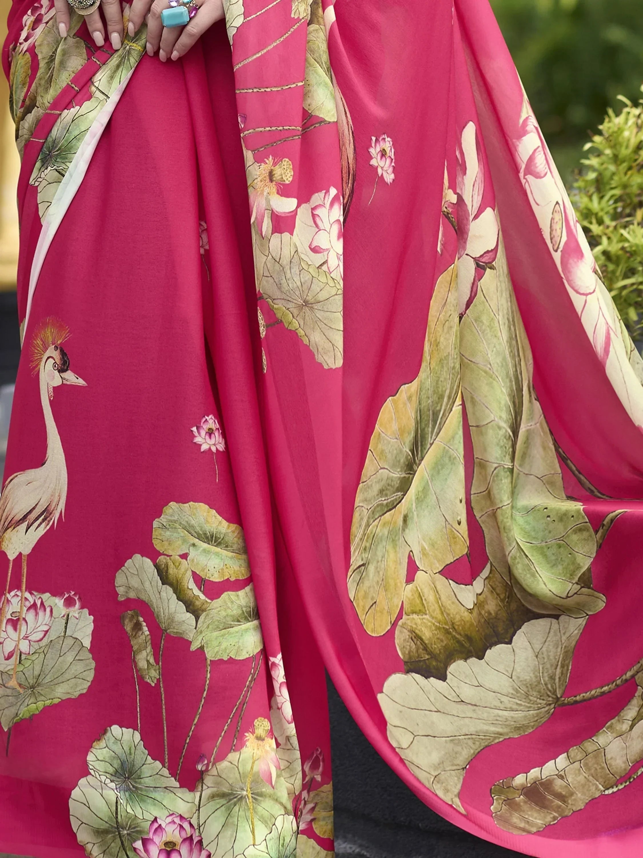 Lovely Pink Floral Printed Georgette Function Wear Saree With Blouse