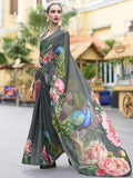 Incredible Grey Floral Printed Georgette Traditional Saree With Blouse