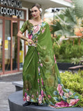 Fantastical Green Floral Printed Georgette Function Wear Saree