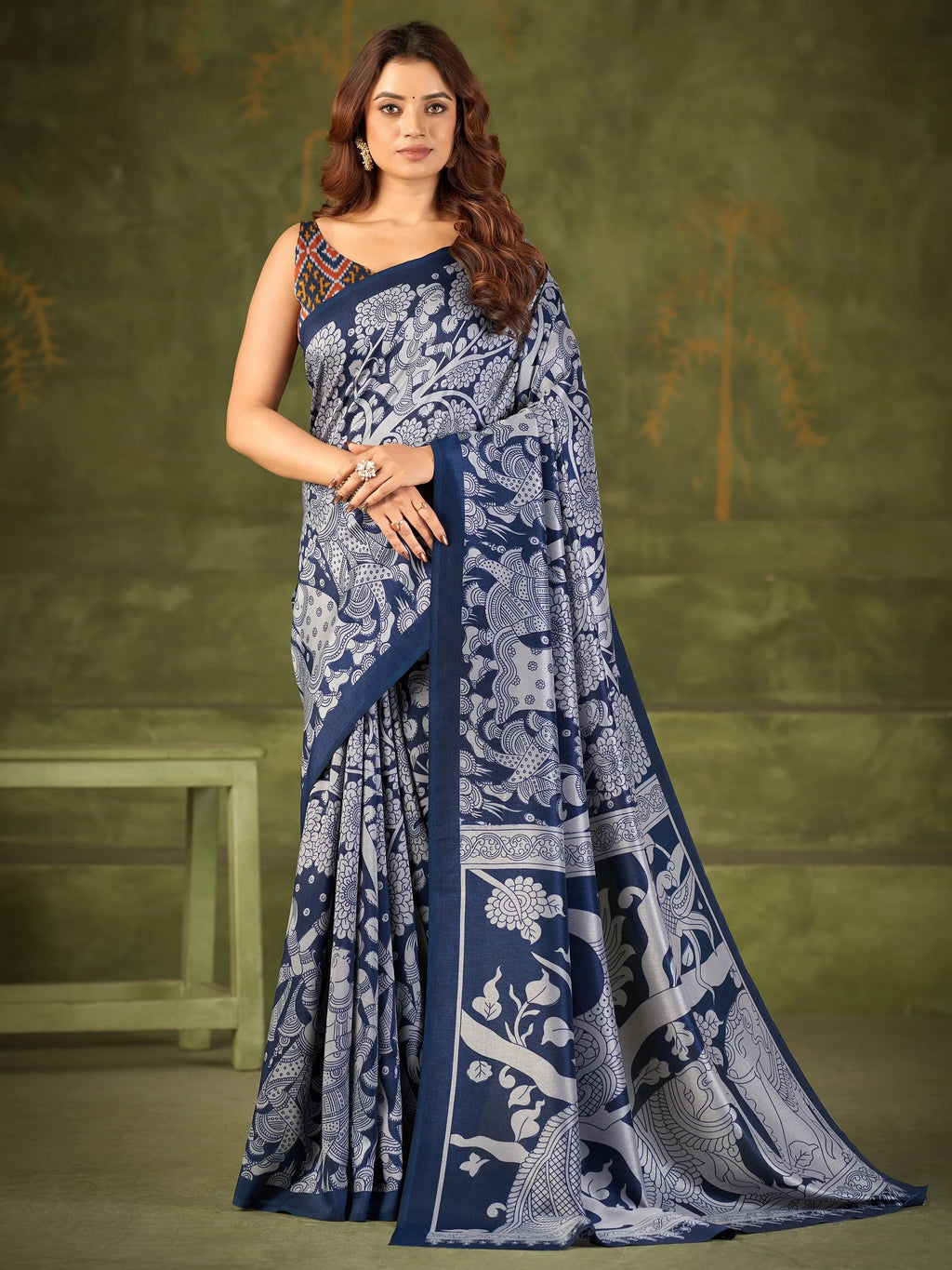 Royal Wonderful Kalamkari Printed Silk Festival Wear Saree With Blouse