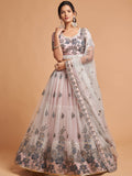 Brilliant Grey Zari Embroidered Net Party Wear Lehenga Choli